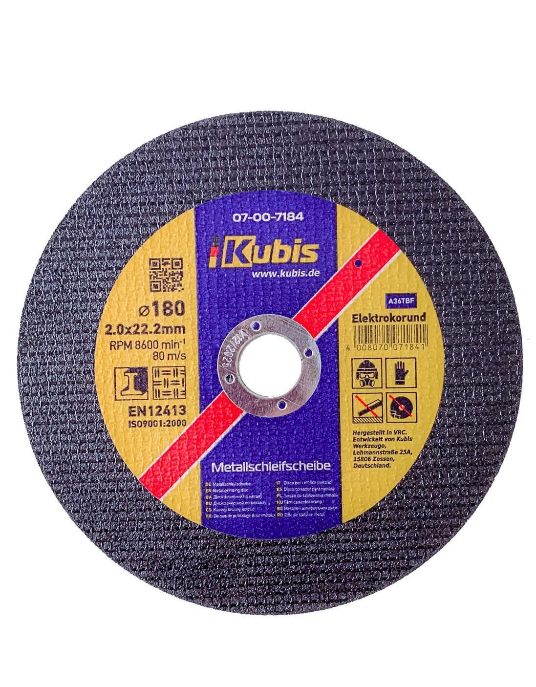 KUBIS Trennscheibe 100 Stück Trennscheibe für Metall und Edelstahl 180 * 2,0 * 22 mm ...