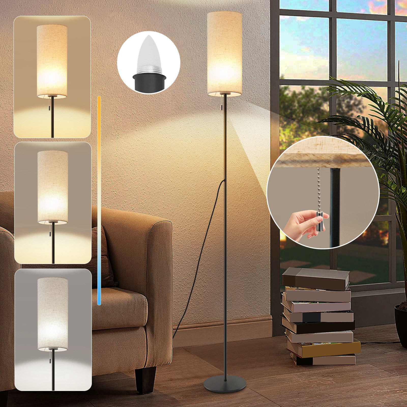 Nettlife LED Stehlampe Vintage Lampenschirm Dimmbar Wohnzimmer Beige mit Se günstig online kaufen