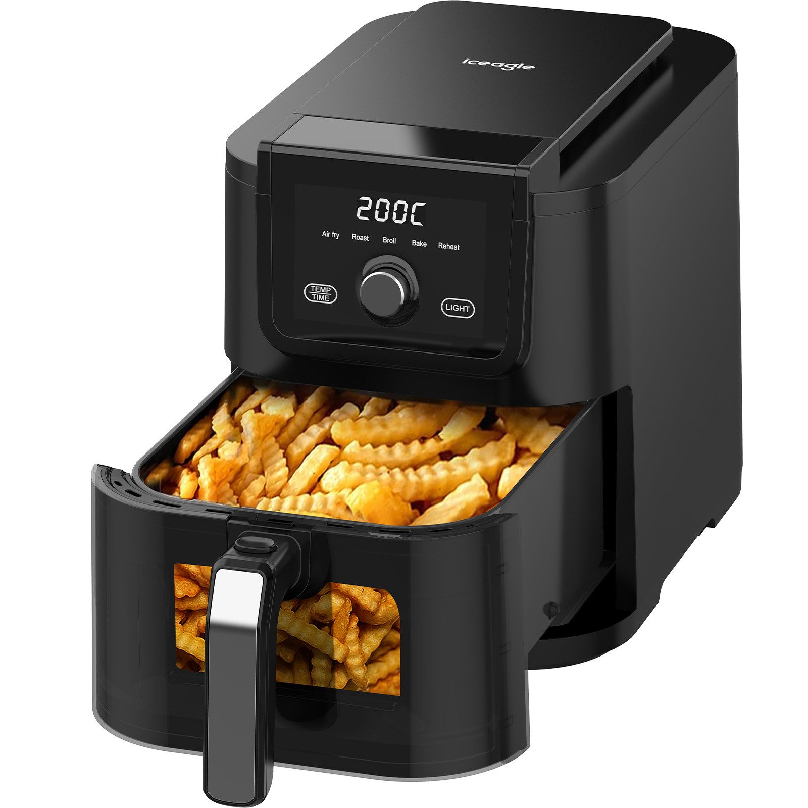 Aoucheni Heißluftfritteuse 5.5L XXL airfryer mit Beleuchtetem Sichtfenster, 5 Kochmodi, 1500,00 W, Ohne Öl Heizluft Fritteuse,Einstellbare Zeit/Temperaturregelung