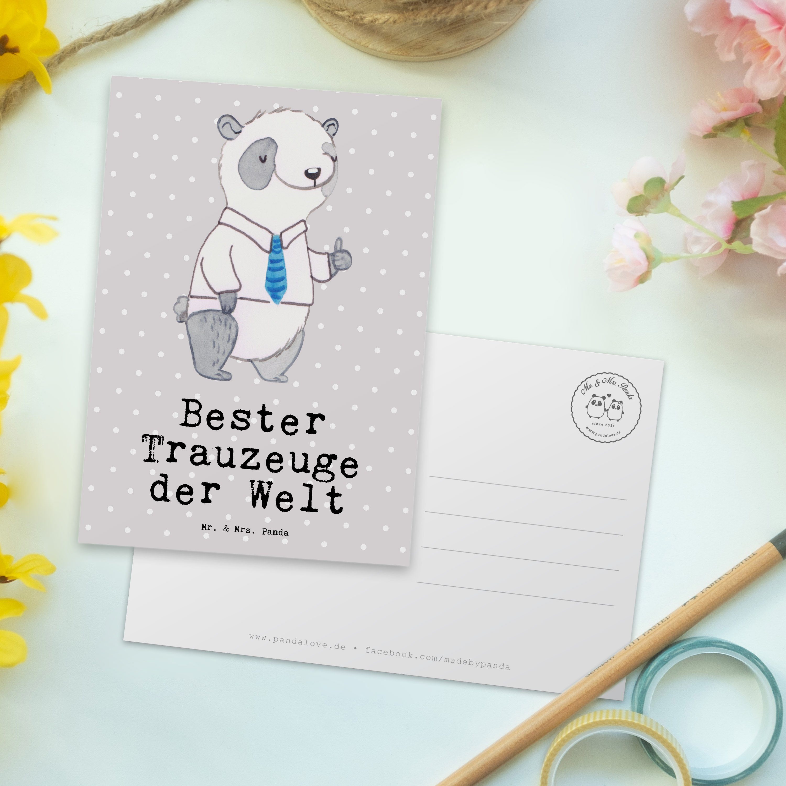 Mr. & Mrs. Pastell Bester Grau - Geschenk, Bräutigam Trauzeuge Postkarte Panda Welt - der Panda
