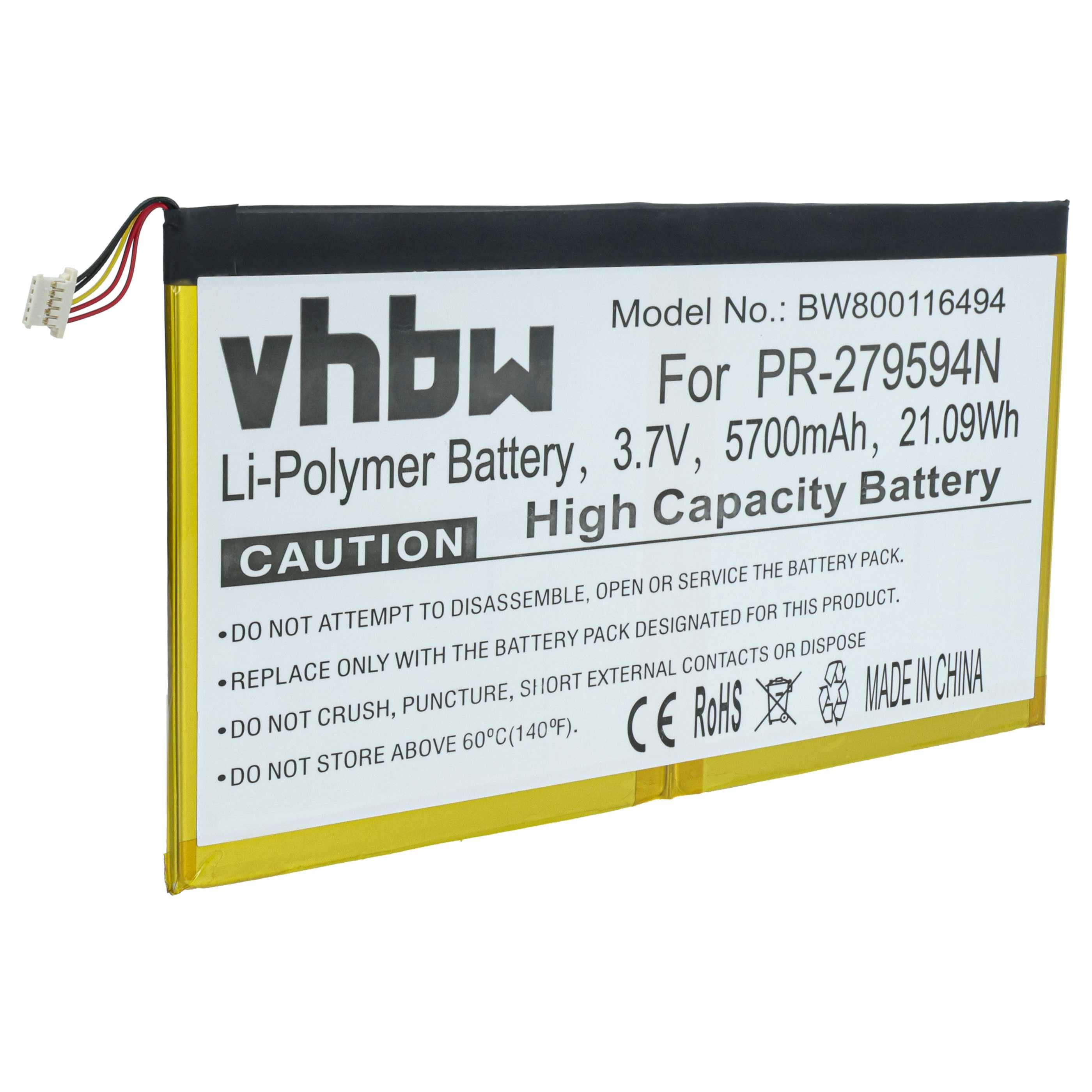 vhbw Akku passend für Acer Iconia TAB 10 A3-A50, TAB 10 A3-A40-N68R Tablet Tablet-Akku Akku Li-Polymer 5700 mAh (3,7 V, 1 St), Leistungsfähiger Austausch-Akku für Ihren Tablet-Computer