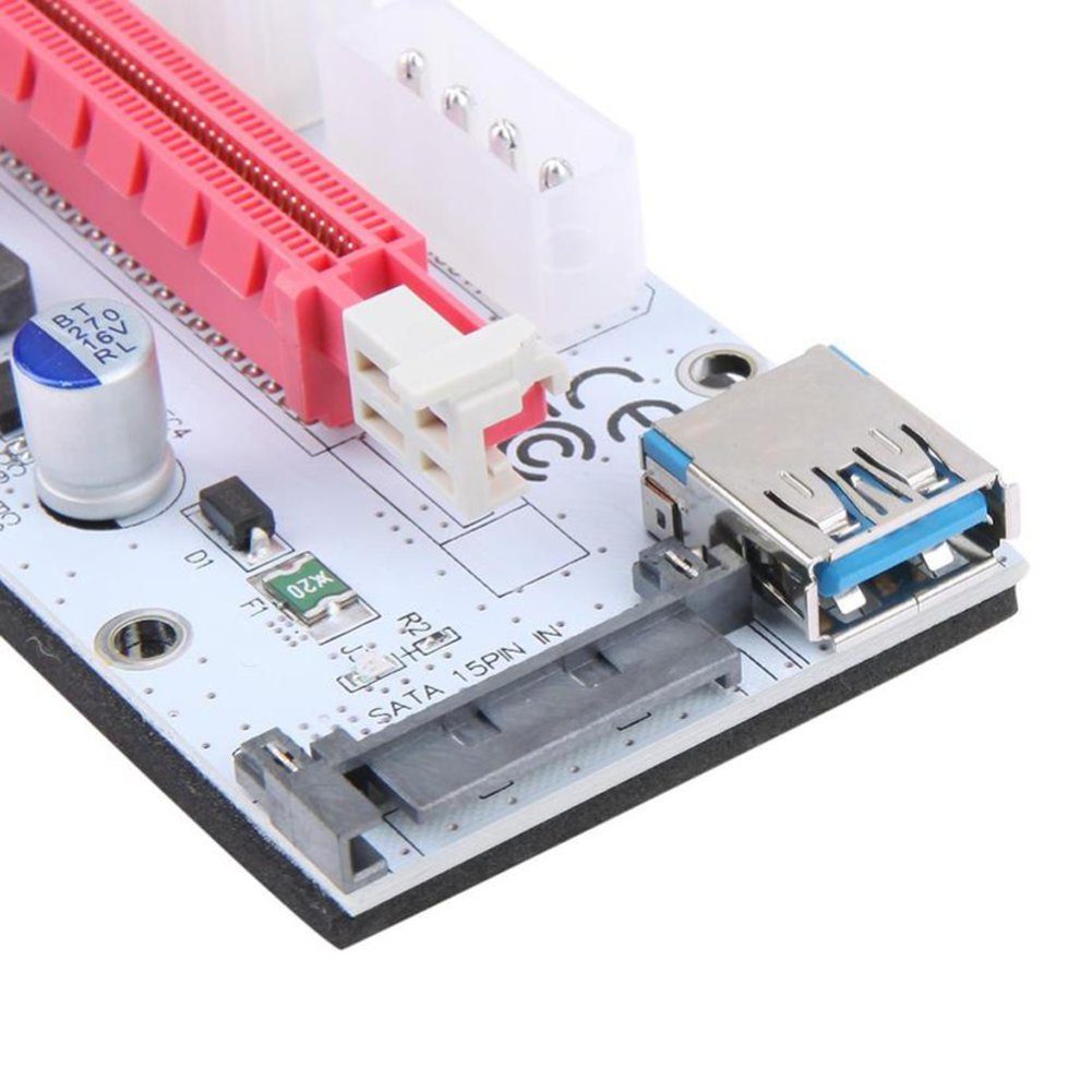 Blue PCI-E Express 1x A 16x Riser Card 6Pin USB 3.0 Cable Para BTC Miner Likrtyny Componentes De La Computadora