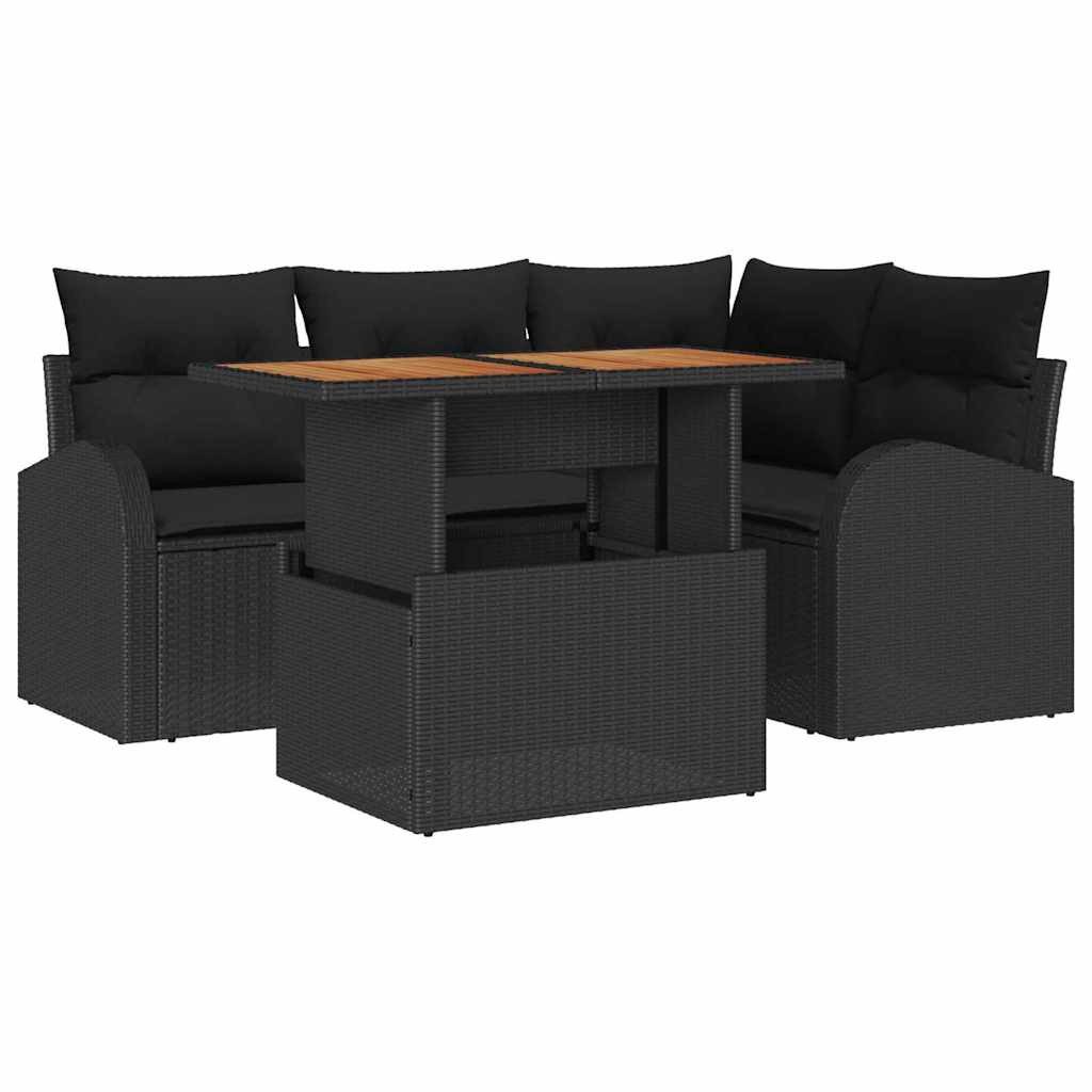 vidaXL Loungesofa Garten-Sofa-Set mit Kissen 5 pcs Schwarz, 5 Teile