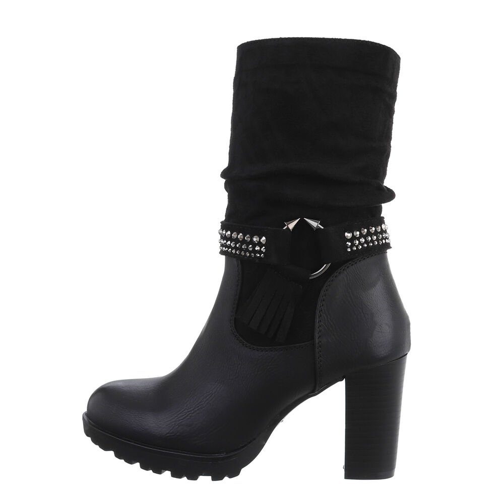 Ital-Design Damen Freizeit High-Heel-Stiefelette Blockabsatz High-Heel Stiefeletten in Schwarz