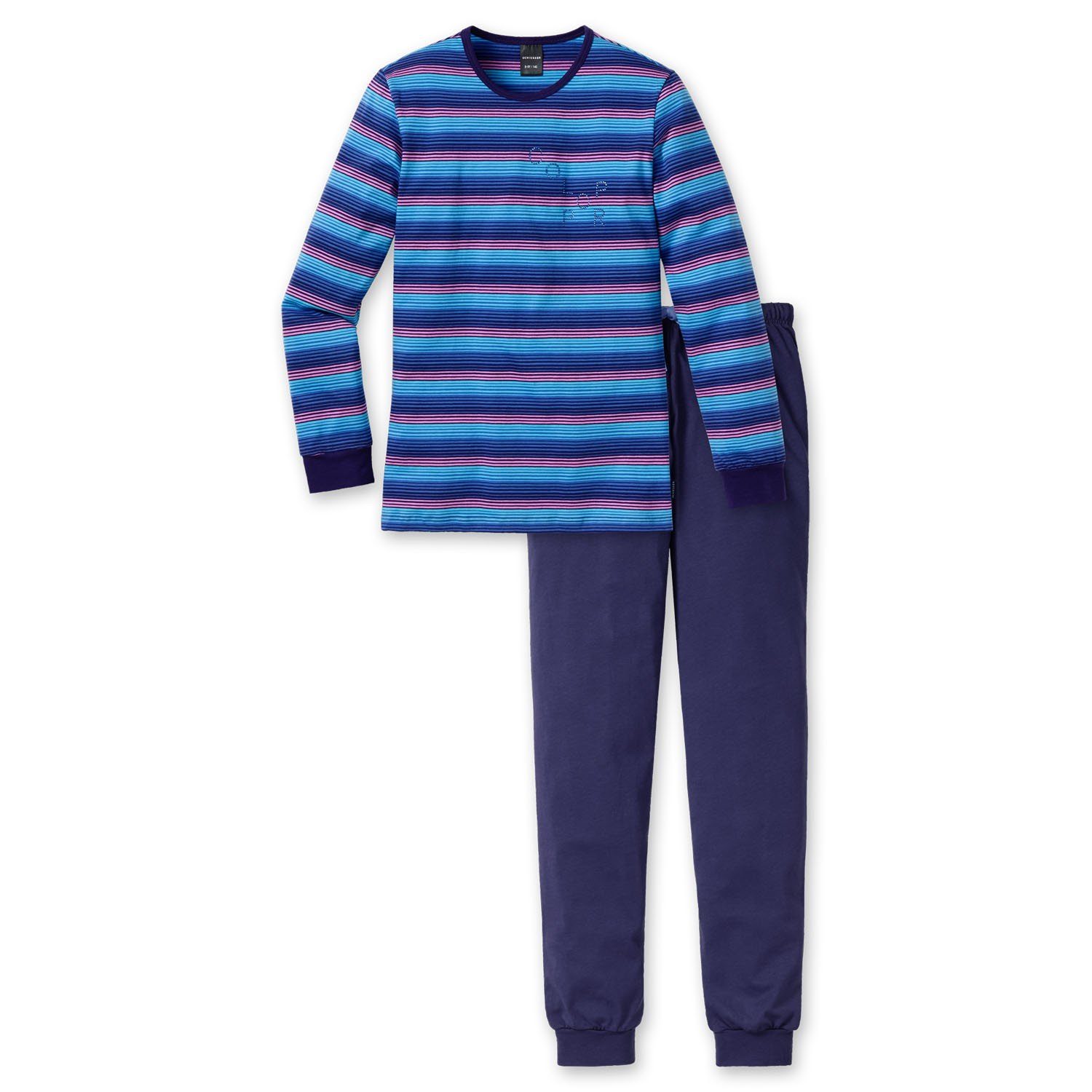Schlafanzug, Baumwolle 100% (Set, Set) Mädchen Langarm, Pop Schiesser Color Schlafanzug