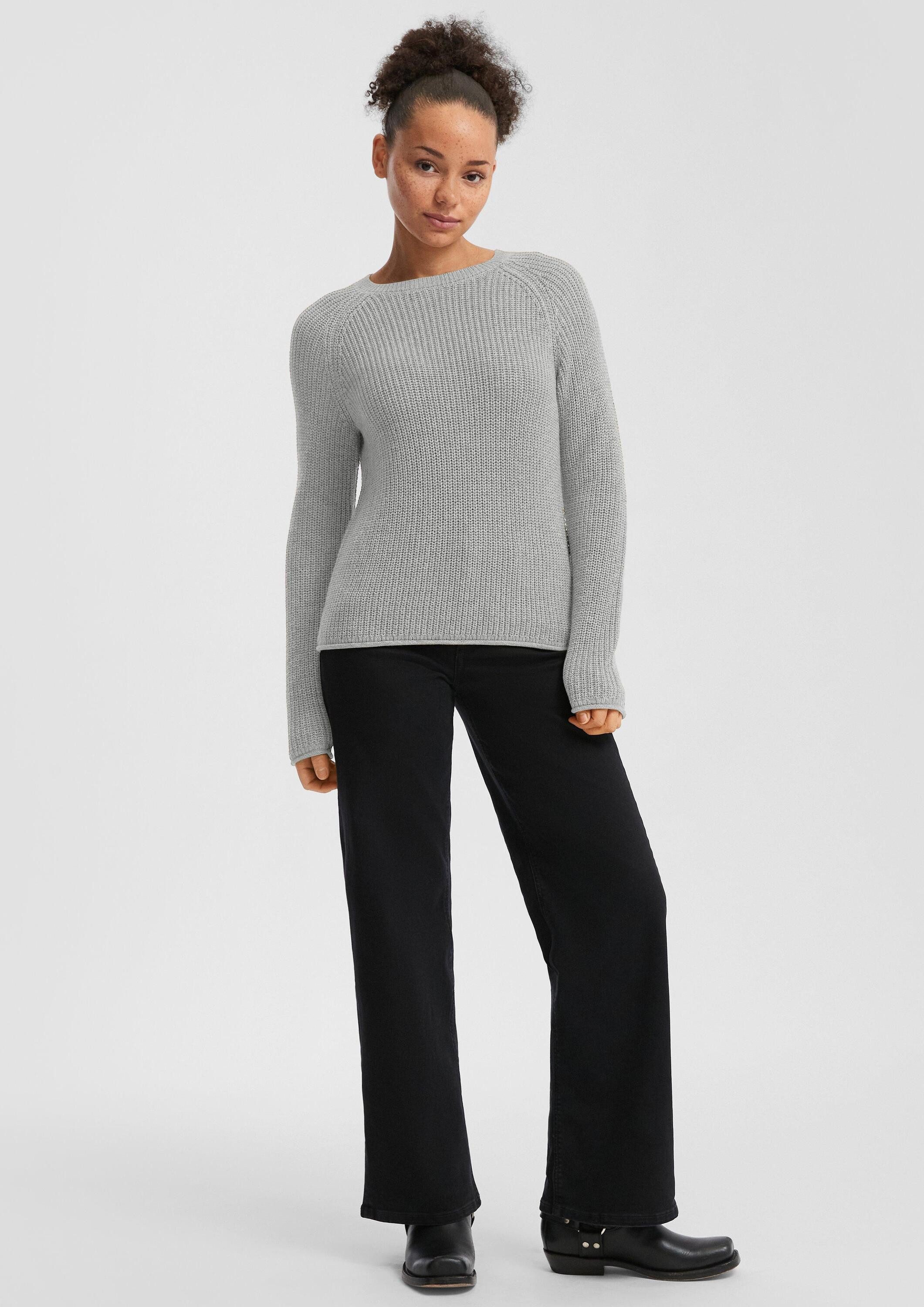 QS Longpullover Strickpullover Melierter Strickpullover mit Raglanärmeln
