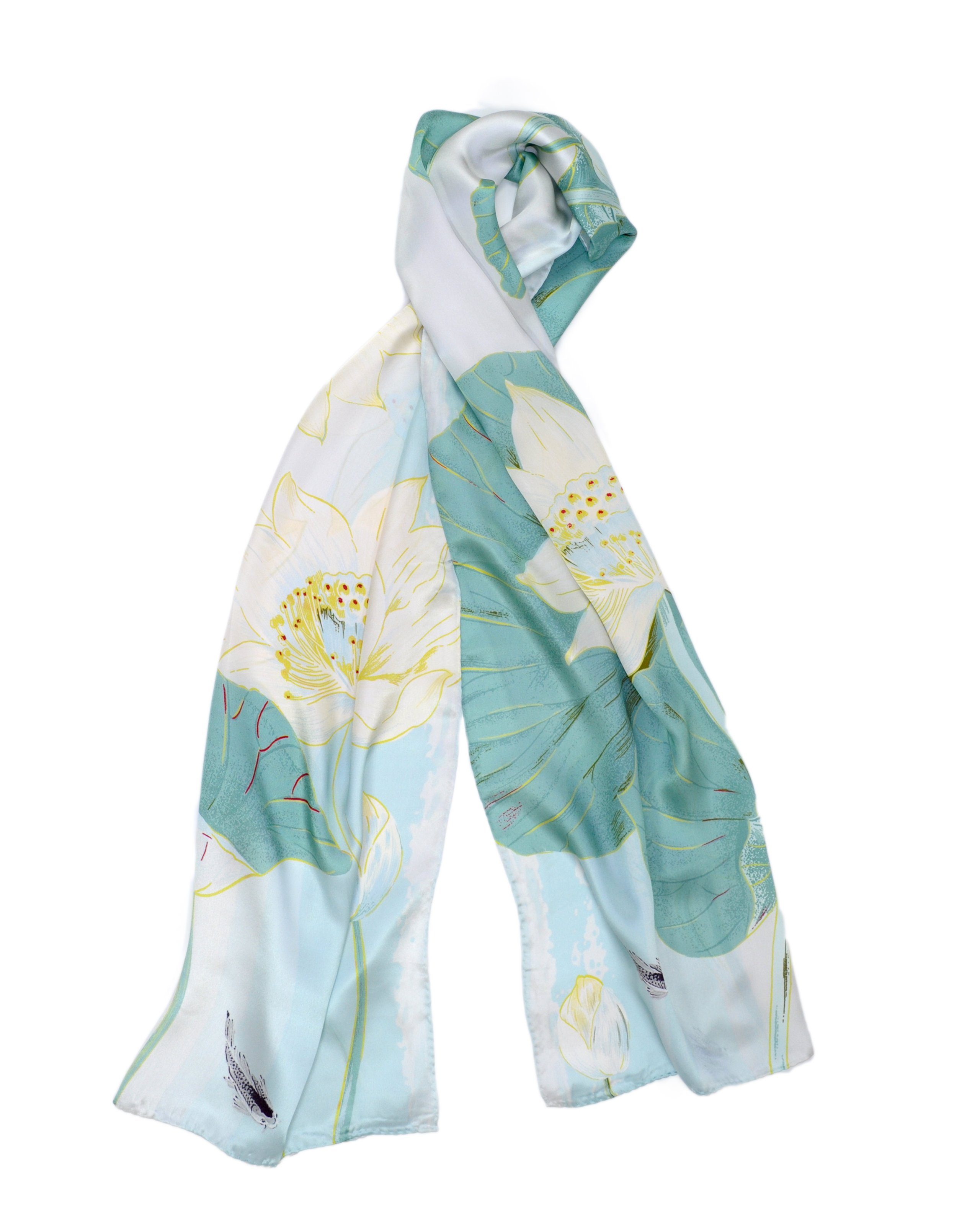 Seidenschal Lotus, 55 x 175 cm, leichter Damenschal, alljährig