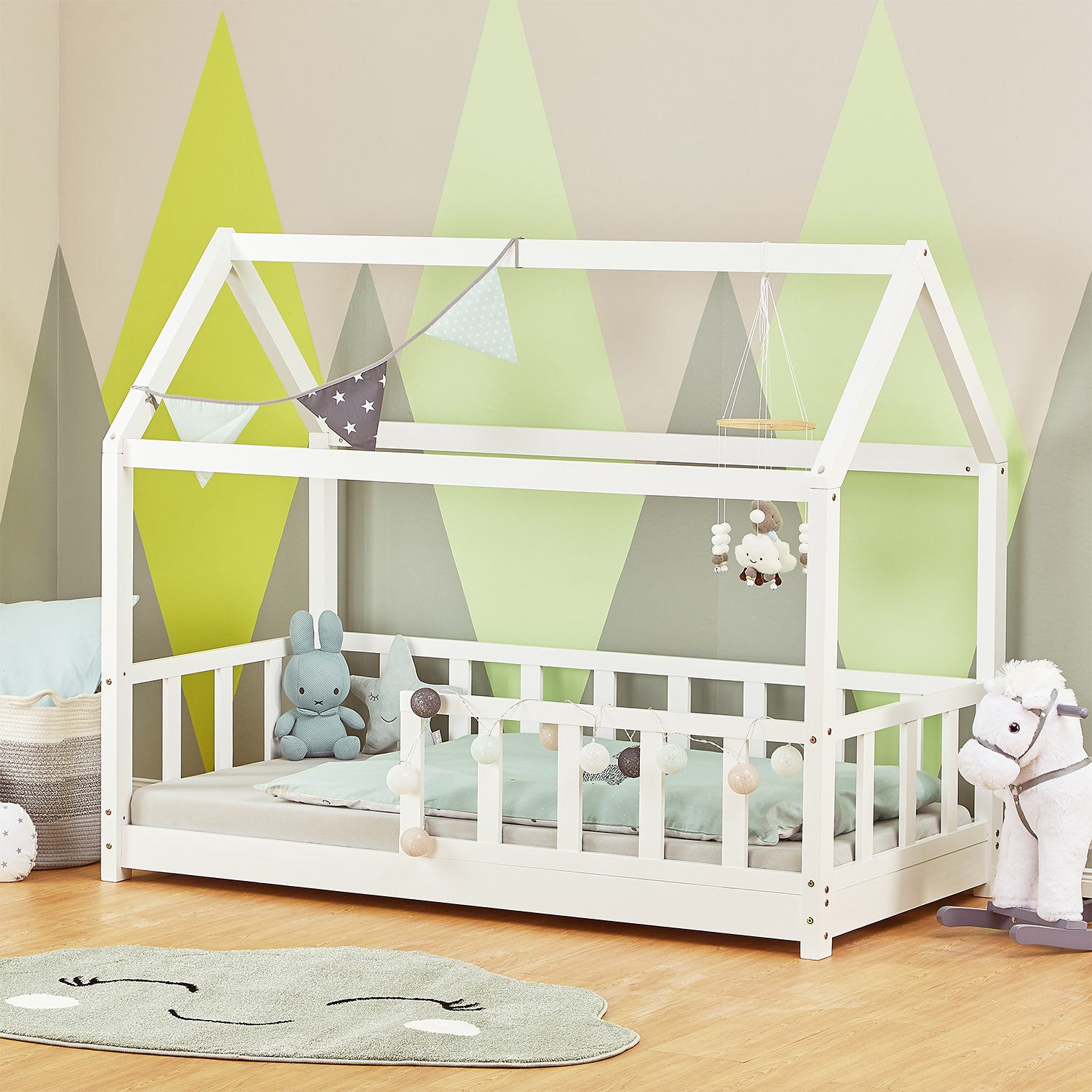 Homestyle4u Kinderbett 80x160 cm Hausbett Bodenbett günstig online kaufen