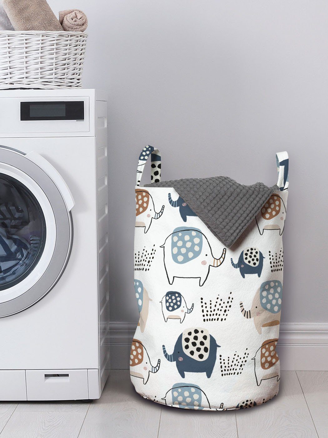 Abakuhaus Wäschesäckchen Wäschekorb Gepunktete Griffen für Kordelzugverschluss Elephant mit Waschsalons, Tiere Patterns