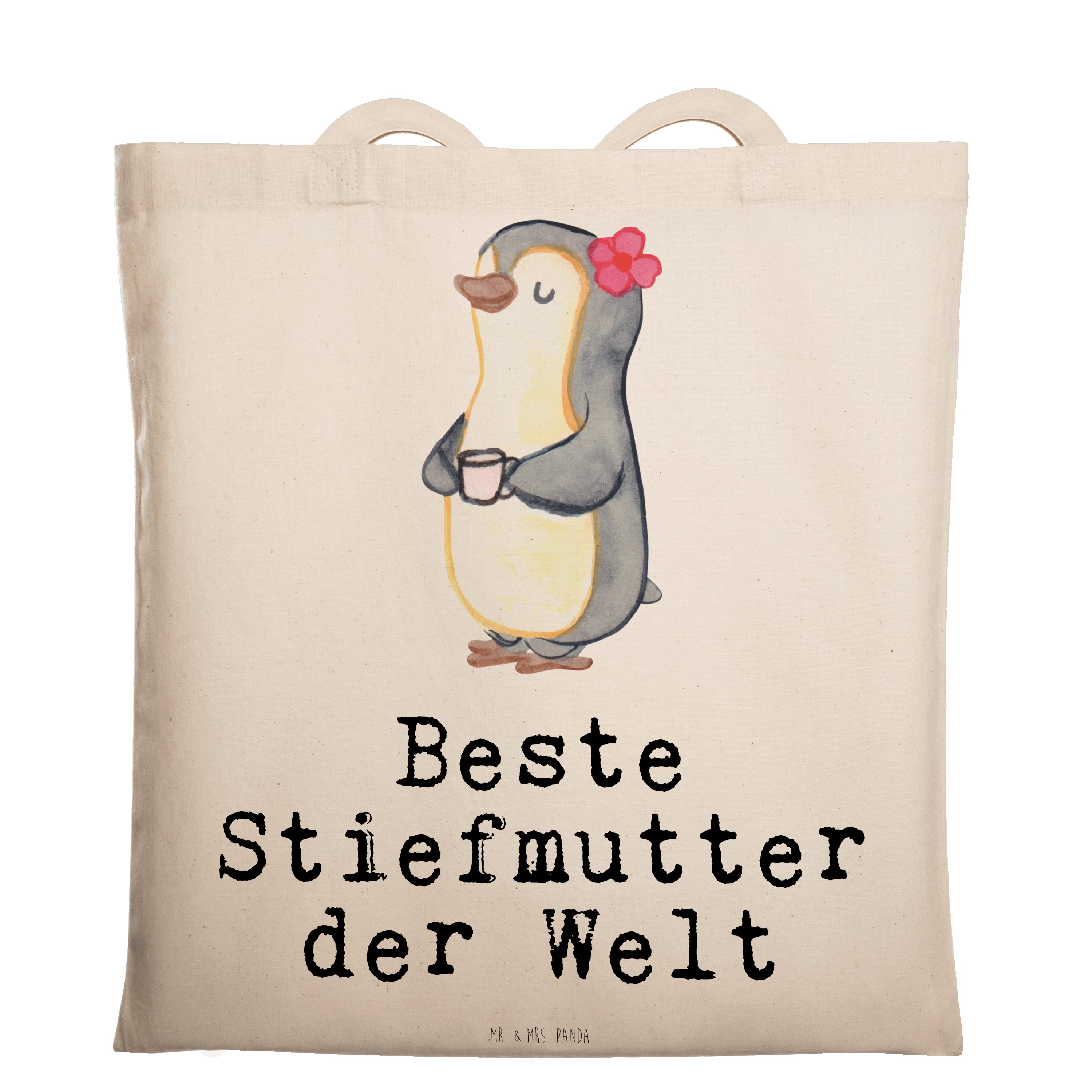 Mr. & Mrs. Panda Tragetasche Pinguin Beste Stiefmutter der Welt - Transparent - Geschenk, Beutelta (1-tlg)