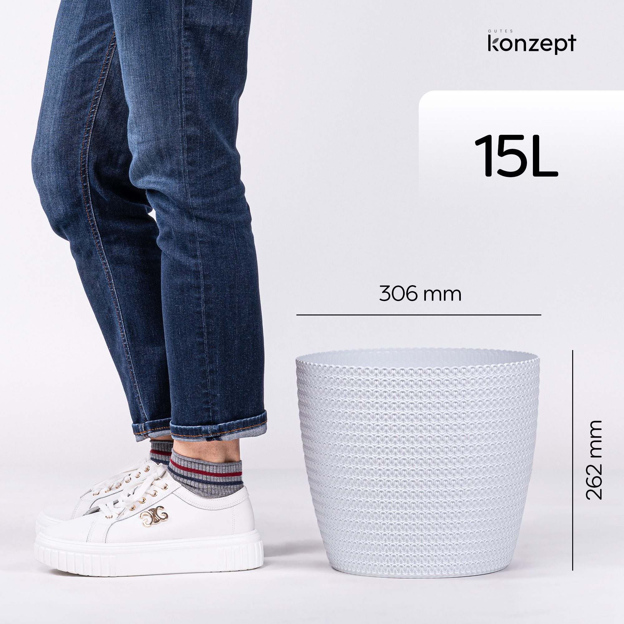 KONZEPT Übertopf groß für Zimmerpflanzen (30,6 cm, H 26,2 cm), in Strickzopf-Optik, Indoor, Outdoor, Vielseitig einsetzbar, Wetterfest, Kunststoff