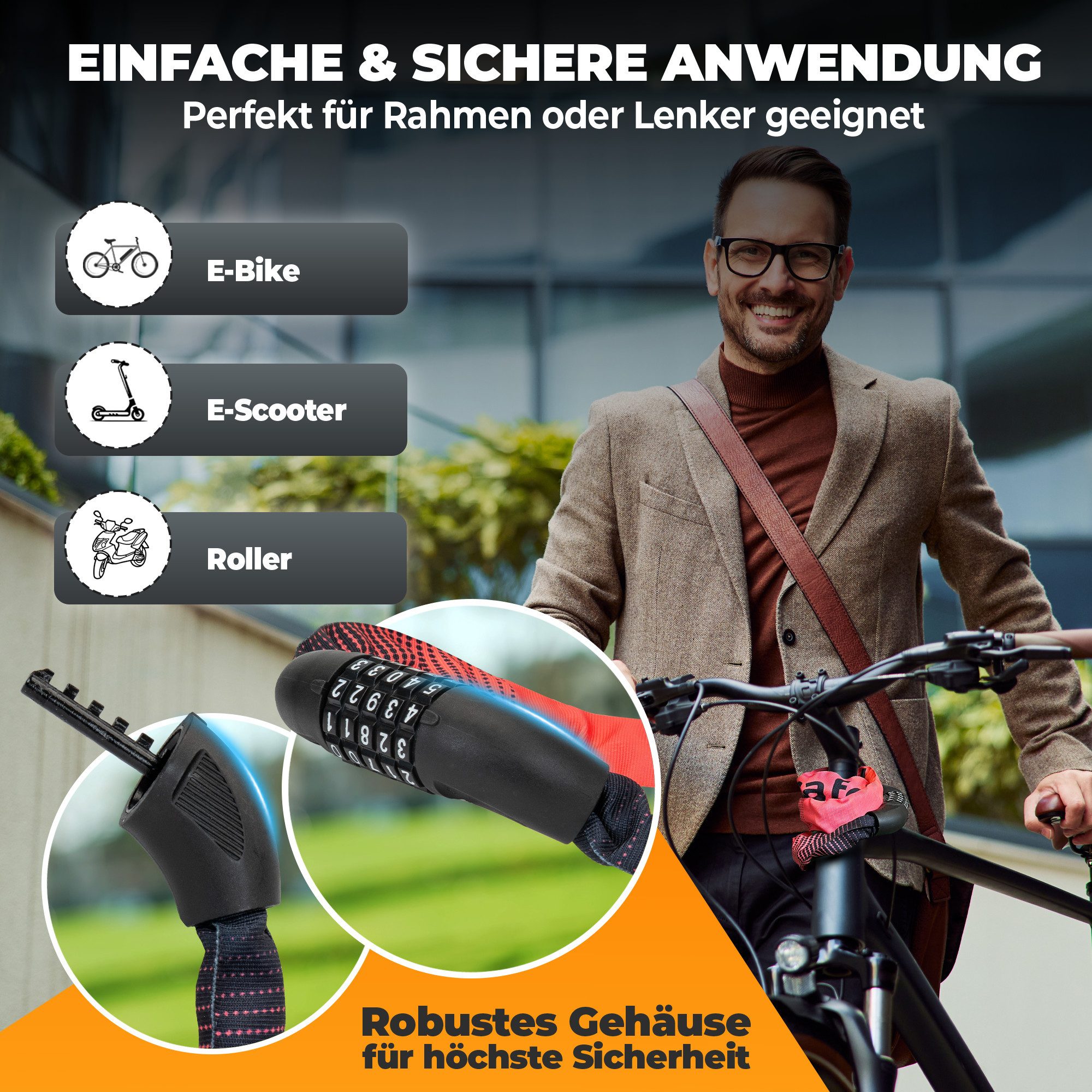 firstsafe Kettenschloss Fahrradschloss mit Zahlencode 100 cm