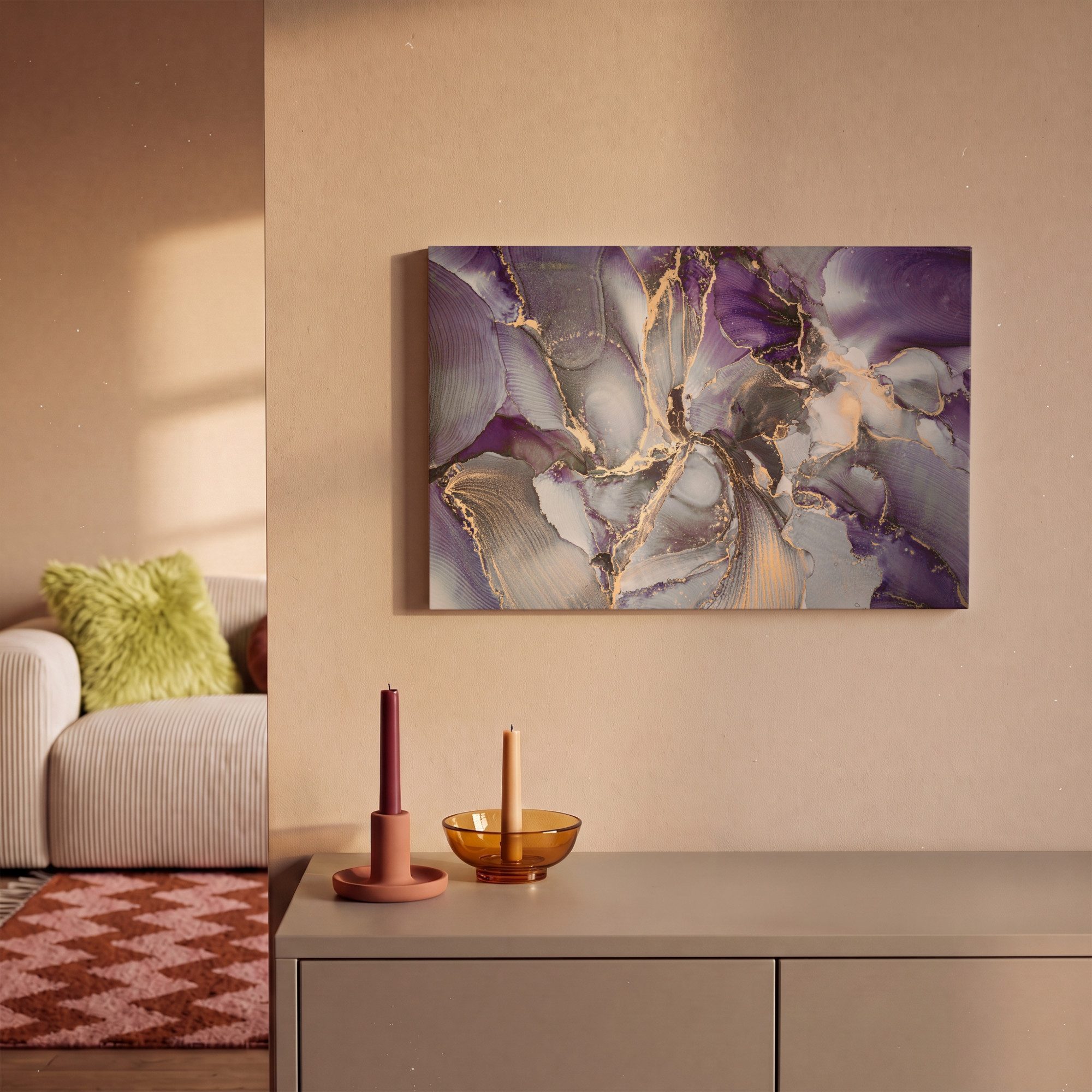OneMillionCanvasses® Leinwandbild Gold - Lila - Marmor, Fotodruck (1 St), Leinwand Bilder Klein, Wand Dekoration Aesthetic 30x20 cm – Bild 2 von 5