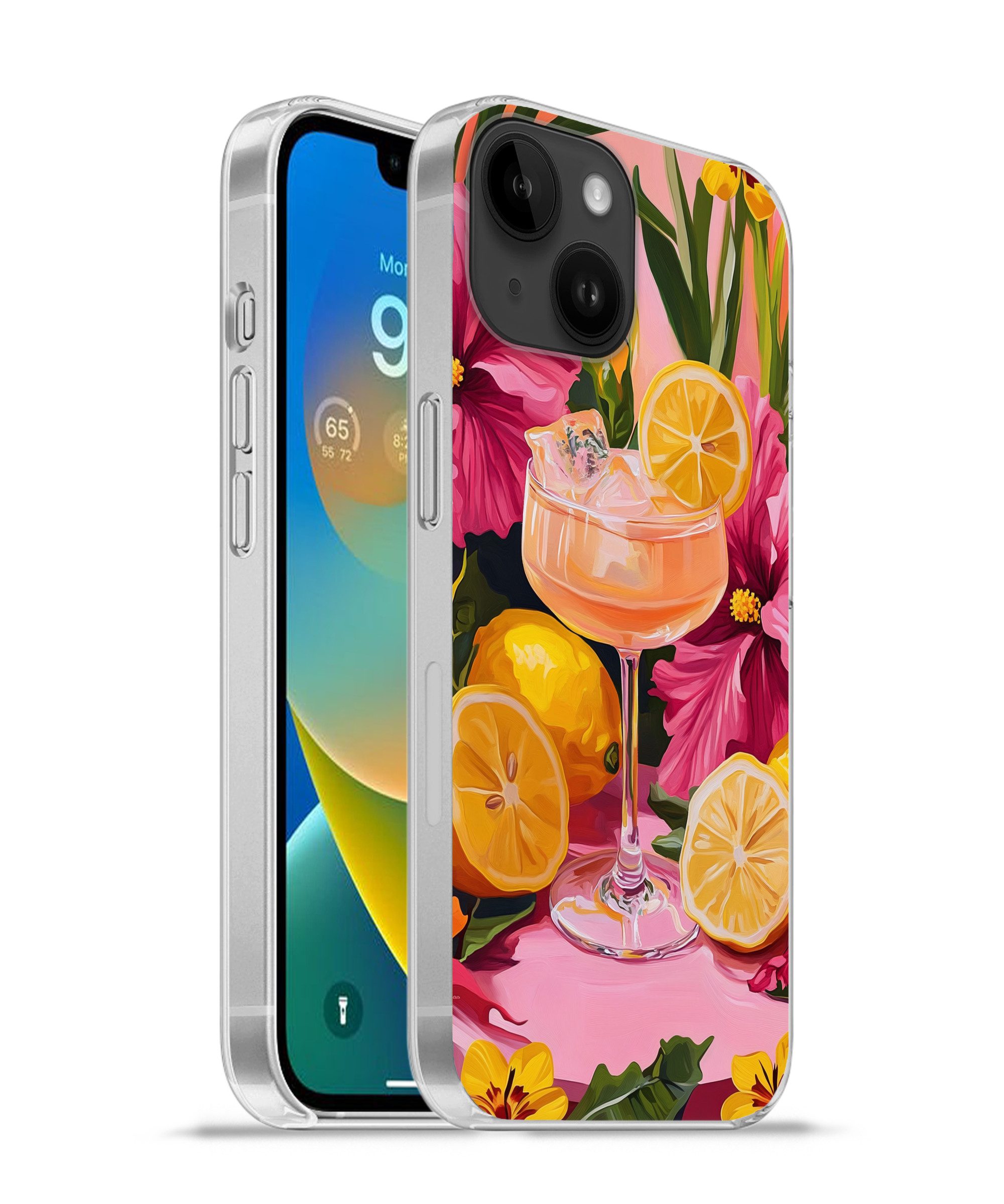 MuchoWow Handyhülle für Apple iPhone 14 Getränk - Blumen - Gelb, Smartphone-Bumper, Print, Handy Schutzhülle Dünn