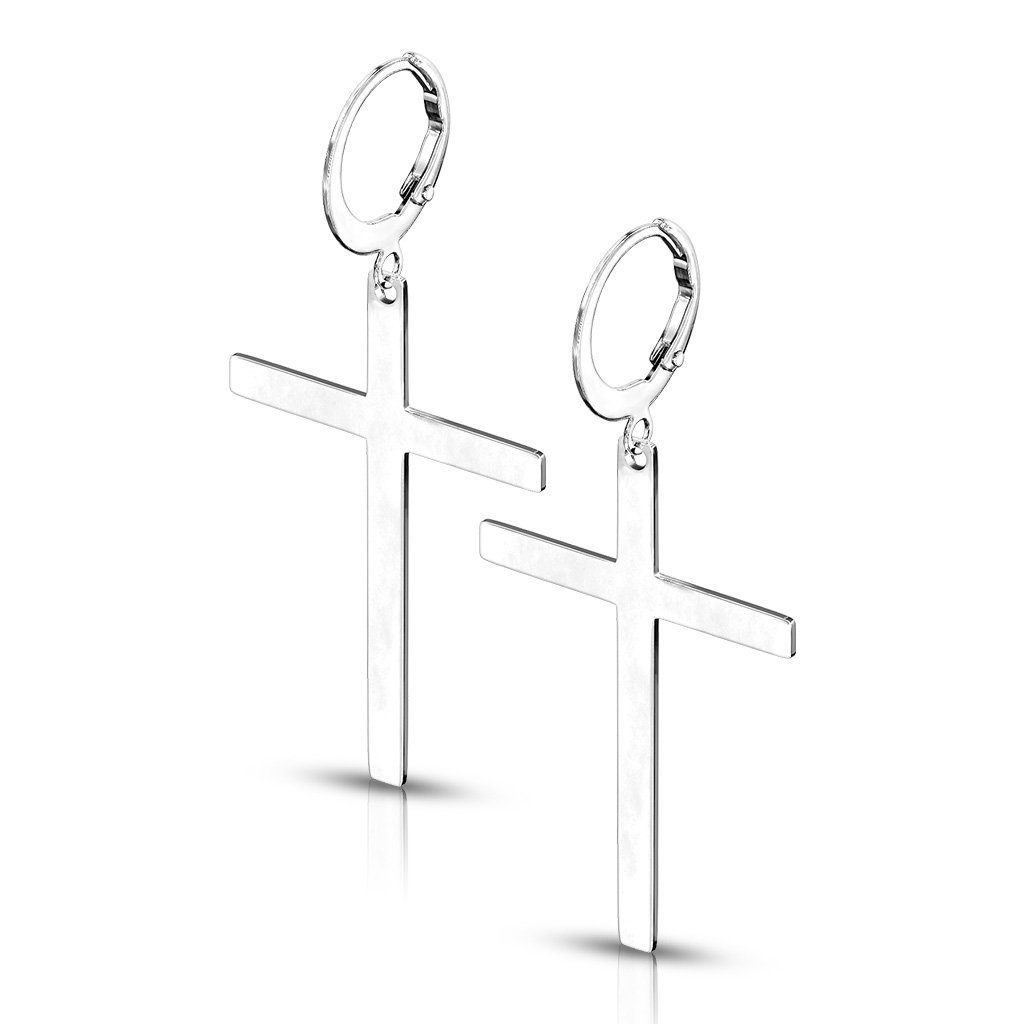BUNGSA Ohrring-Set Creolen mit großem Kreuzanhänger aus Edelstahl Unisex (1 Paar (2 Stück), 2-tlg), Ohrschmuck Ohrringe Silber
