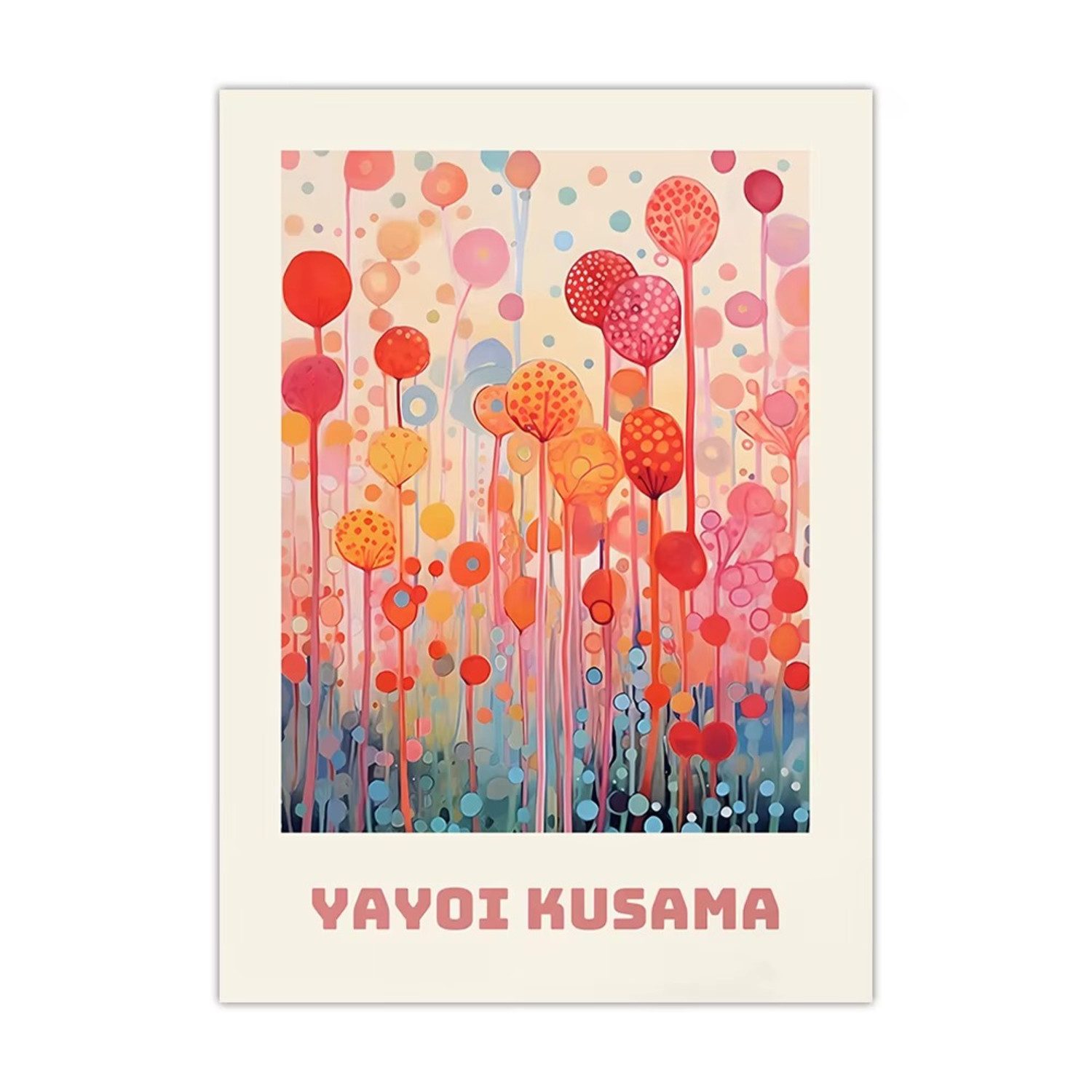 TPFLiving Kunstdruck OHNE RAHMEN, Yayoi Kusama Unendliche Welt Bunte Quallen - (Leinwandbild XXL), Farben: Farben: grün, rot, blau -Größe: 20x30cm