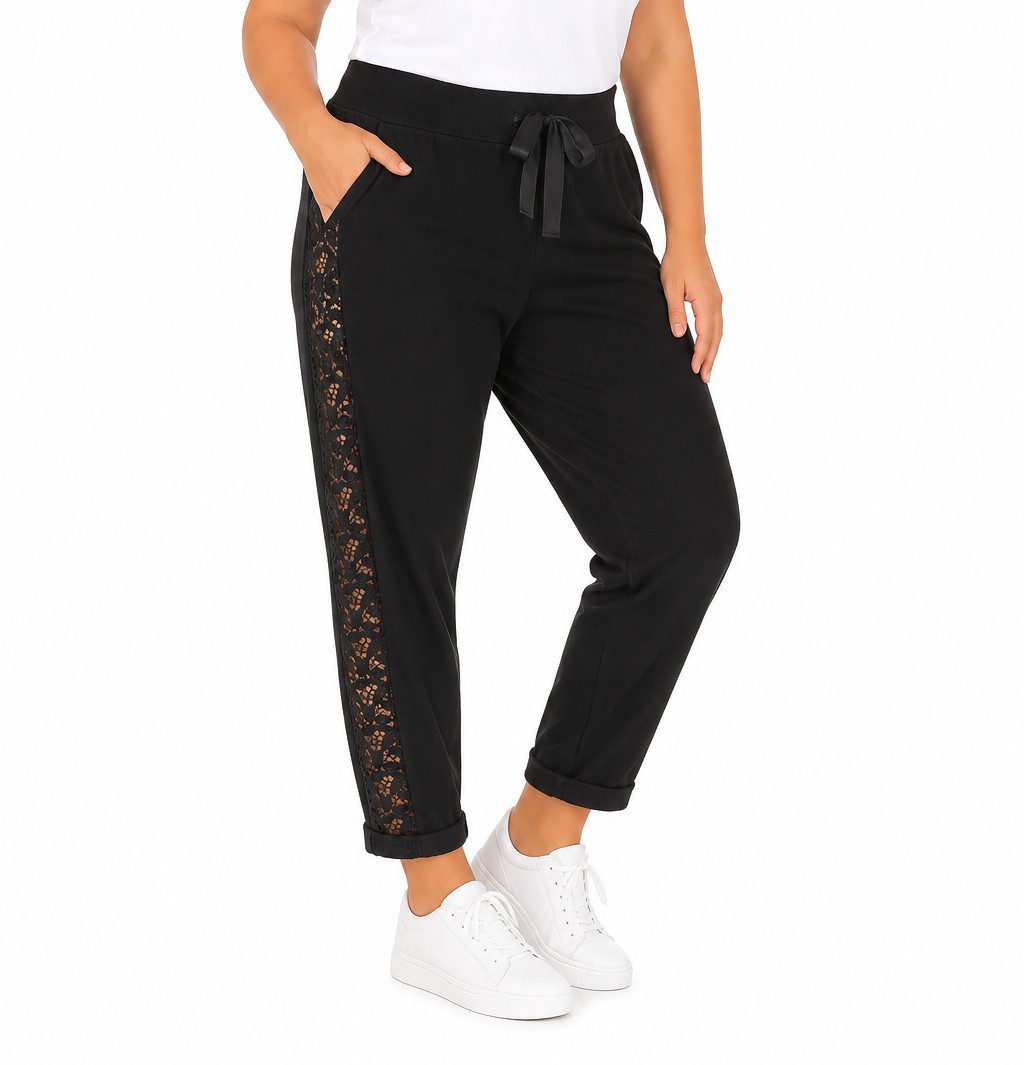 Mississhop Boyfriend-Hose Damen-Hose mit Spitzendetail an der Seite– Baumwolle Gr. 38-50