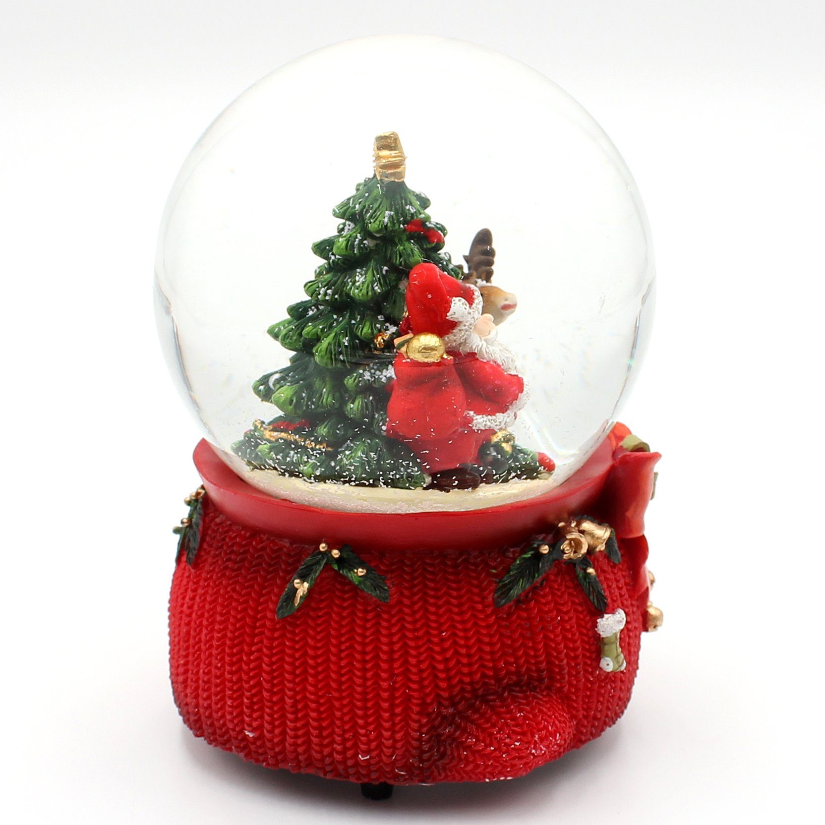 St) Reh mit Schneekugel Tannenbaum, Weihnachtsmann Große und mit Sound, (1 Dekohelden24 Schneekugel,