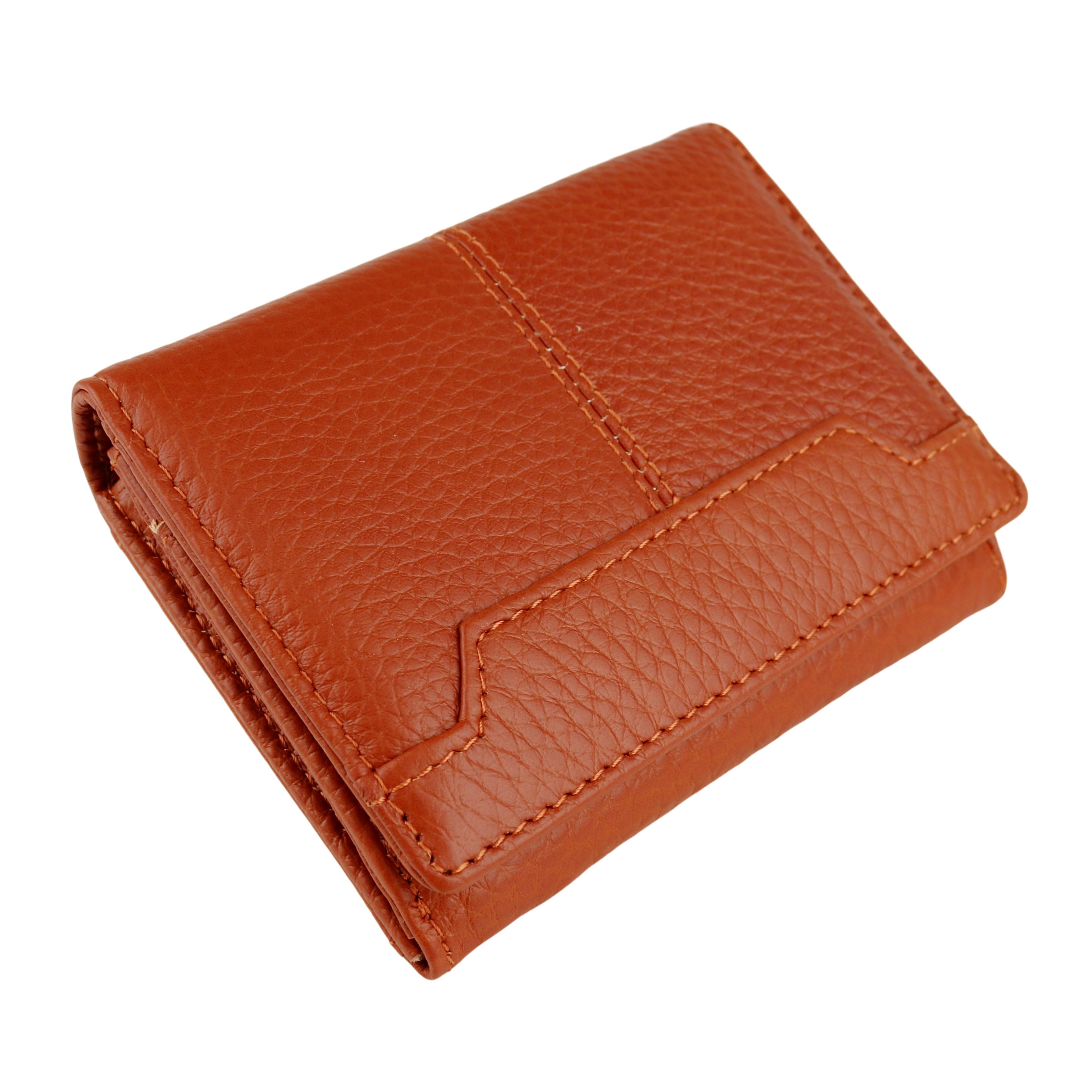 MIRROSI Mini Geldbörse Kleines Portemonnaie aus weichem Echtleder (11 x 8,50 x 2,50 cm BxHxT), mit Münzfach und Sichtfenster Orange