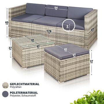 Juskys Gartenlounge-Set Punta Cana, (Set, Sitzgruppe), Polyrattan Sitzgarnitur mit 1 Tisch, 1 Sofa und 1 Hocker