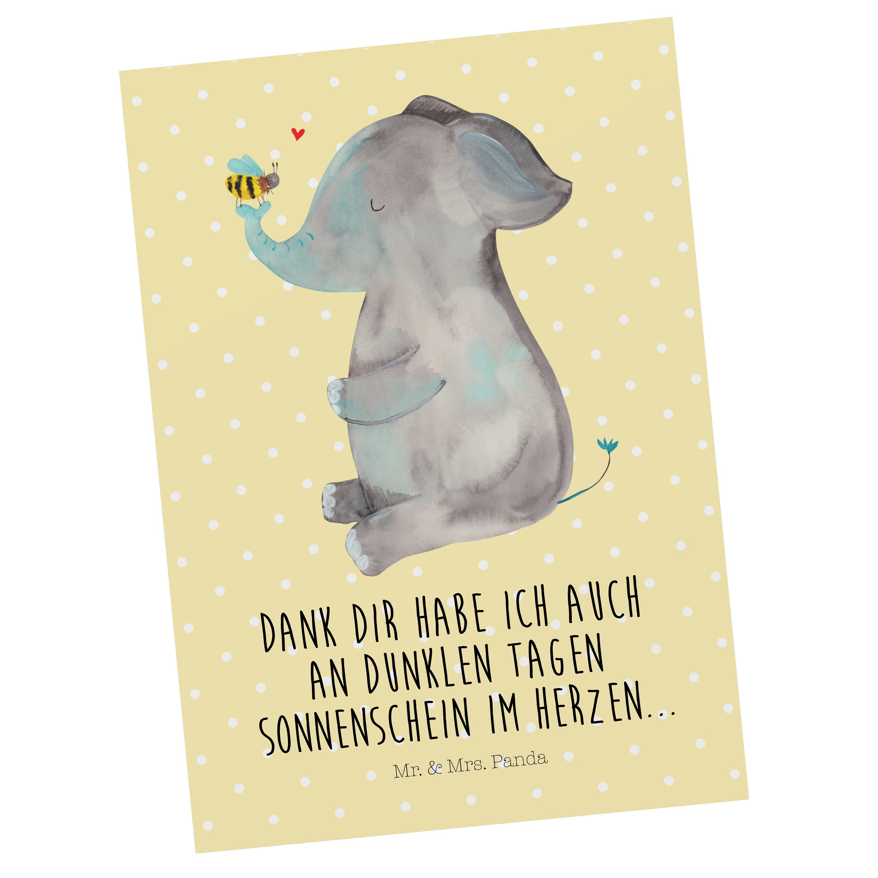 Mr. & Mrs. Panda Postkarte Elefant Biene, Postkarte, Gelb Pastell, bildkarte, Lustige Sprüche, B, kunstkarte Grußkarte Lustige Sprüche