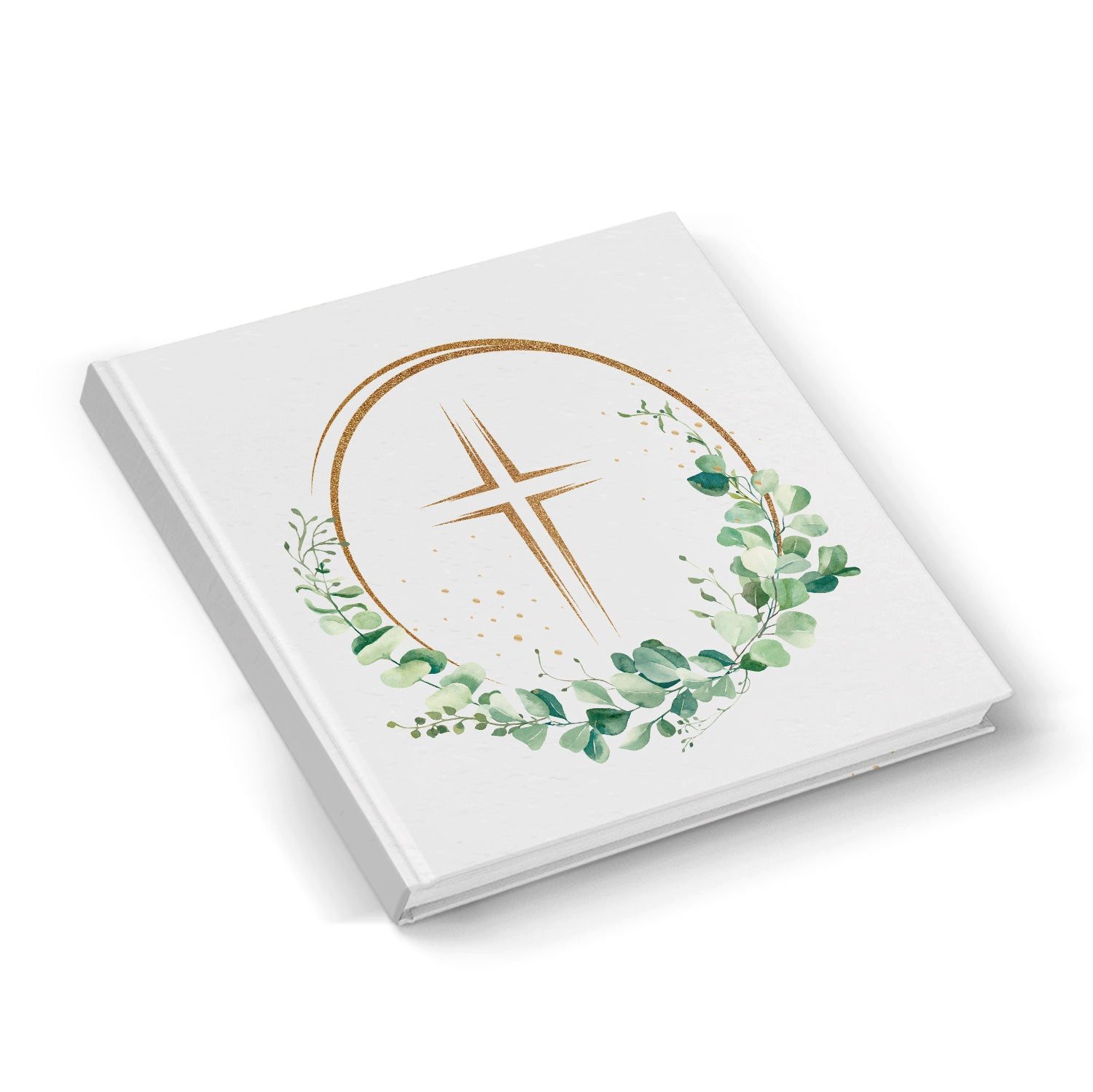 Logbuch-Verlag Dekofigur Kleines Gästebuch Eukalyptus Kreuz für Taufe & Kommunion 15 x 15 cm