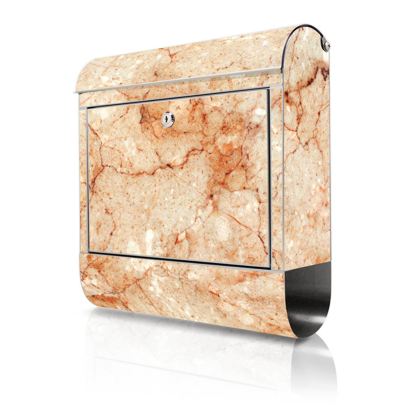 banjado Wandbriefkasten Edelstahl mit Motiv Brauner Marmor Struktur (Wandbriefkasten groß, mit Zeitungsfach), 38 x 42,5 x12 cm