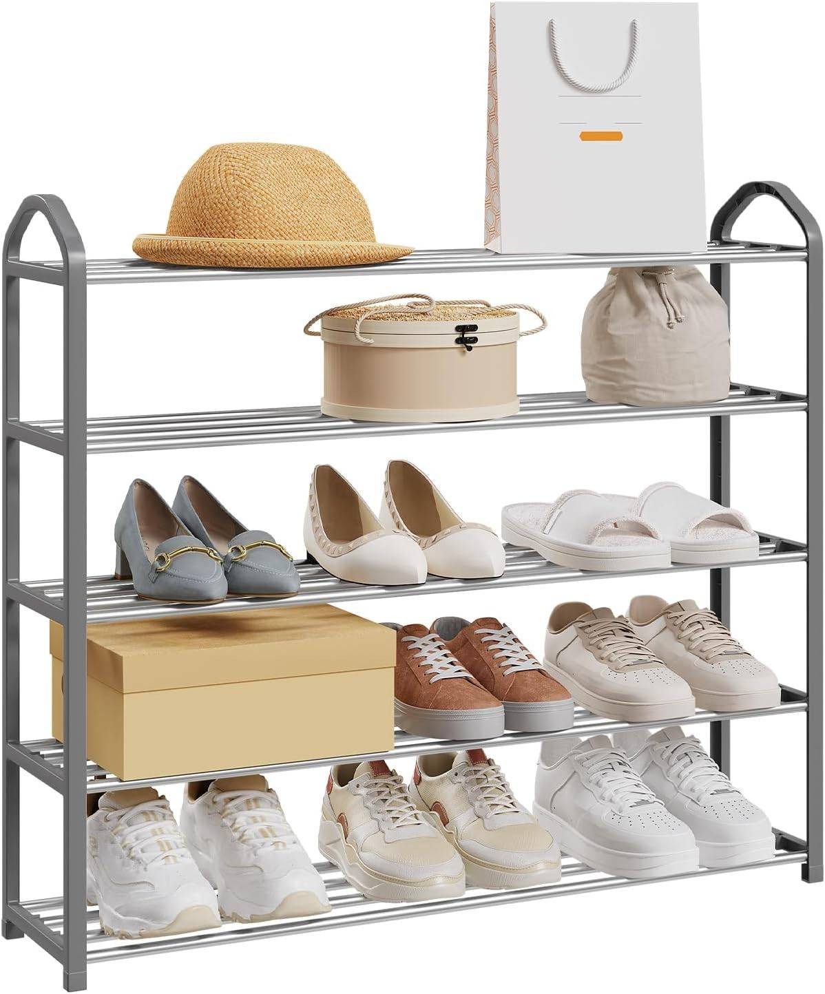 EUGAD Schuhregal, 1-tlg., 5-Ebenen–Metallrohrgestell, für Flur, Wohnzimmer, Schlafzimmer