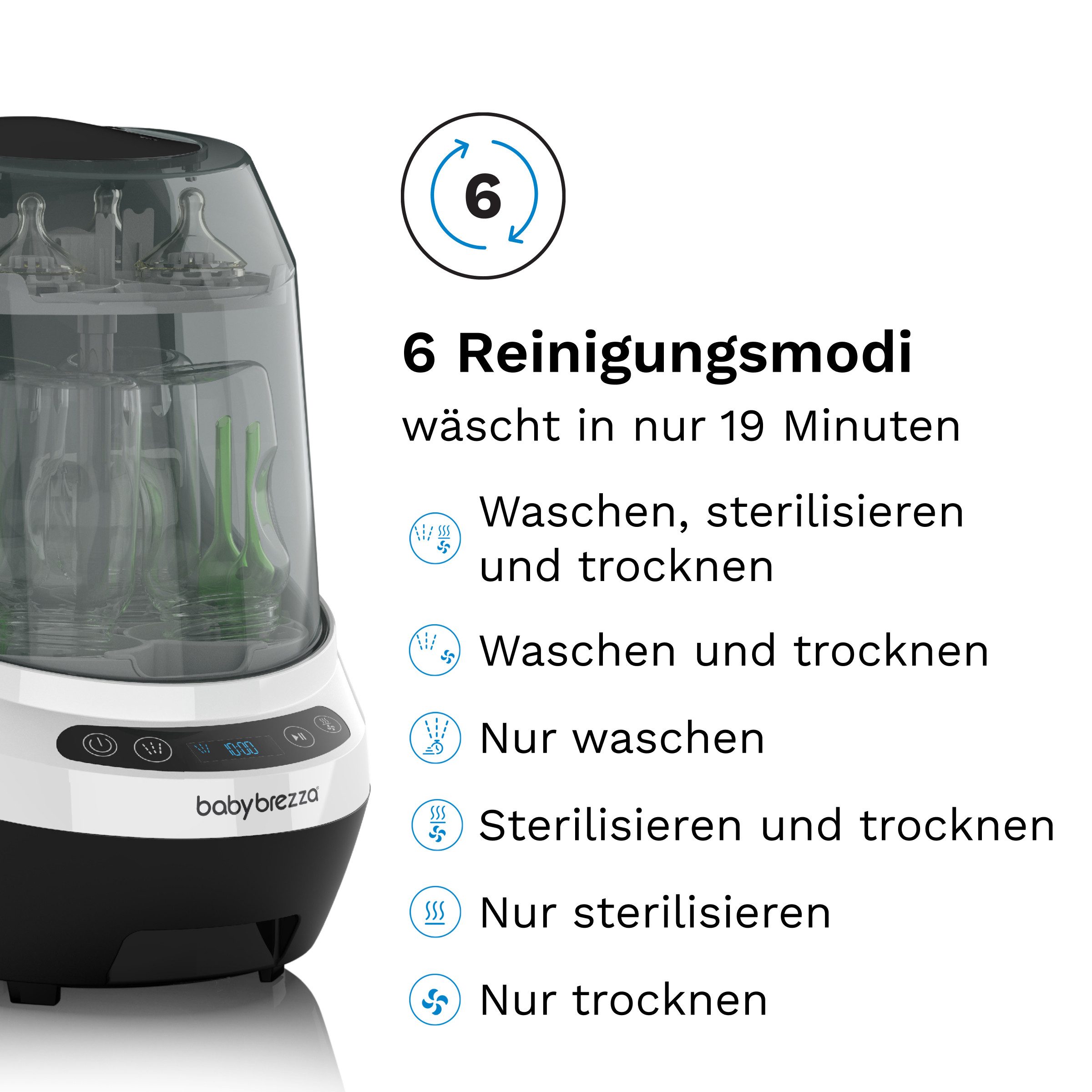 Baby Brezza Dampfsterilisator Flaschenspüler und Sterilisator mit HEPA-Filter und Trocknung, Spült, trocknet & sterilisiert Flaschen und Zubehör vollautomatisch
