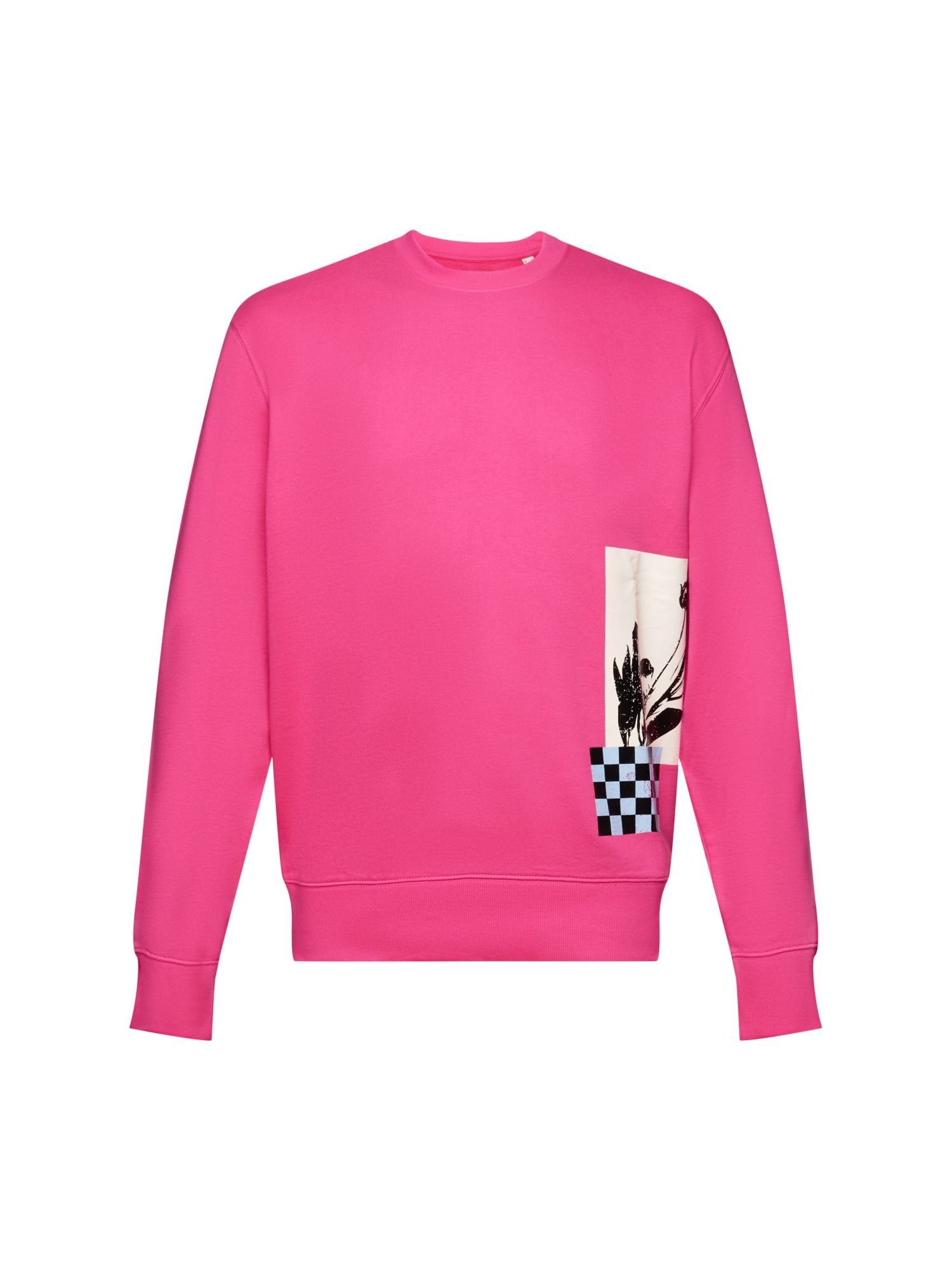 Esprit Sweatshirt Rundhals-Sweatshirt mit Print, 100 % Baumwolle (1-tlg) PINK FUCHSIA