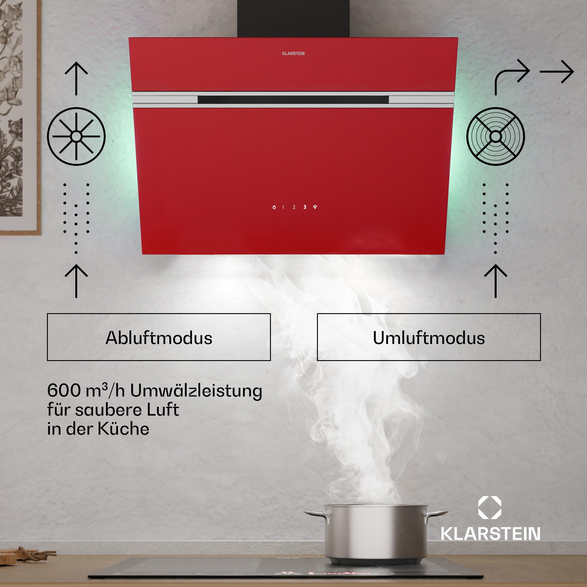 Klarstein Deckenhaube Alina Alina, kopffrei Dunstabzugshaube Umluft Abluft LED Touch