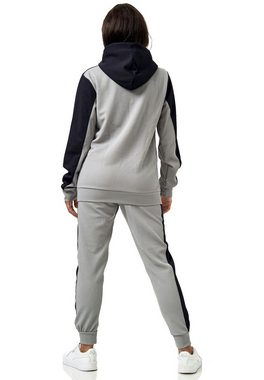 L.gonline Freizeitanzug Damen Trainingsanzug, Jogginganzug mit Kapuzenjacke, 0986 (Kapuzenjacke mit Reißverschluss, Hose, 2-tlg), Fitness Freizeit Casual