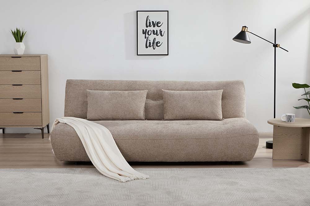 riess-ambiente Schlafsofa ELYPSE 195cm greige - Chenille, FSC, inkl. Kissen, multifunktional, Einzelartikel 1 Teile, Moderner 3-Sitzer - ideal für kleine Apartments, Wohn- & Gästezimmer