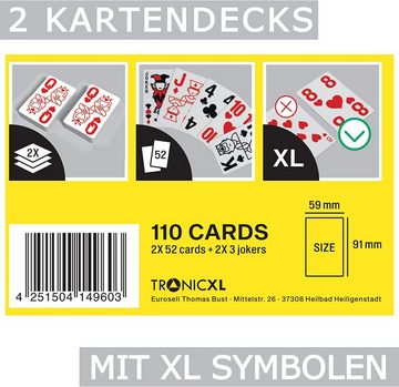 TronicXL Spielesammlung, 2 Stück Kartenspiel Spielkarten mit großen XL XXL Zeichen für Senioren
