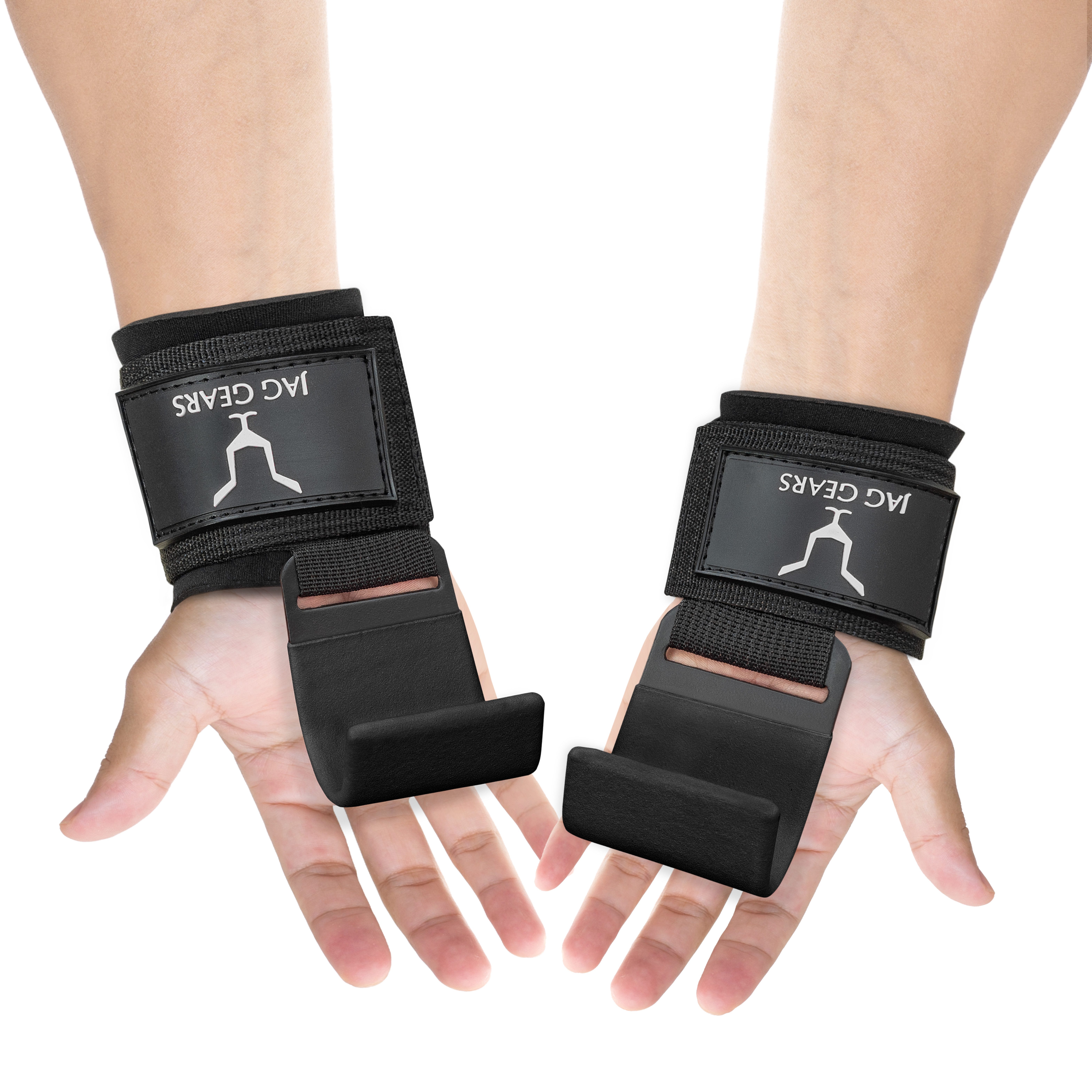 JAG GEARS Zughilfe Gewichtheberhaken Handgelenkbandage Stützen Hebehilfen Krafttraining (1 x pair hooks, 2-tlg., Gym Grips Crossfit Trainingshilfen Fitnessstudio Fitness), Aus strapazierfähigem Material