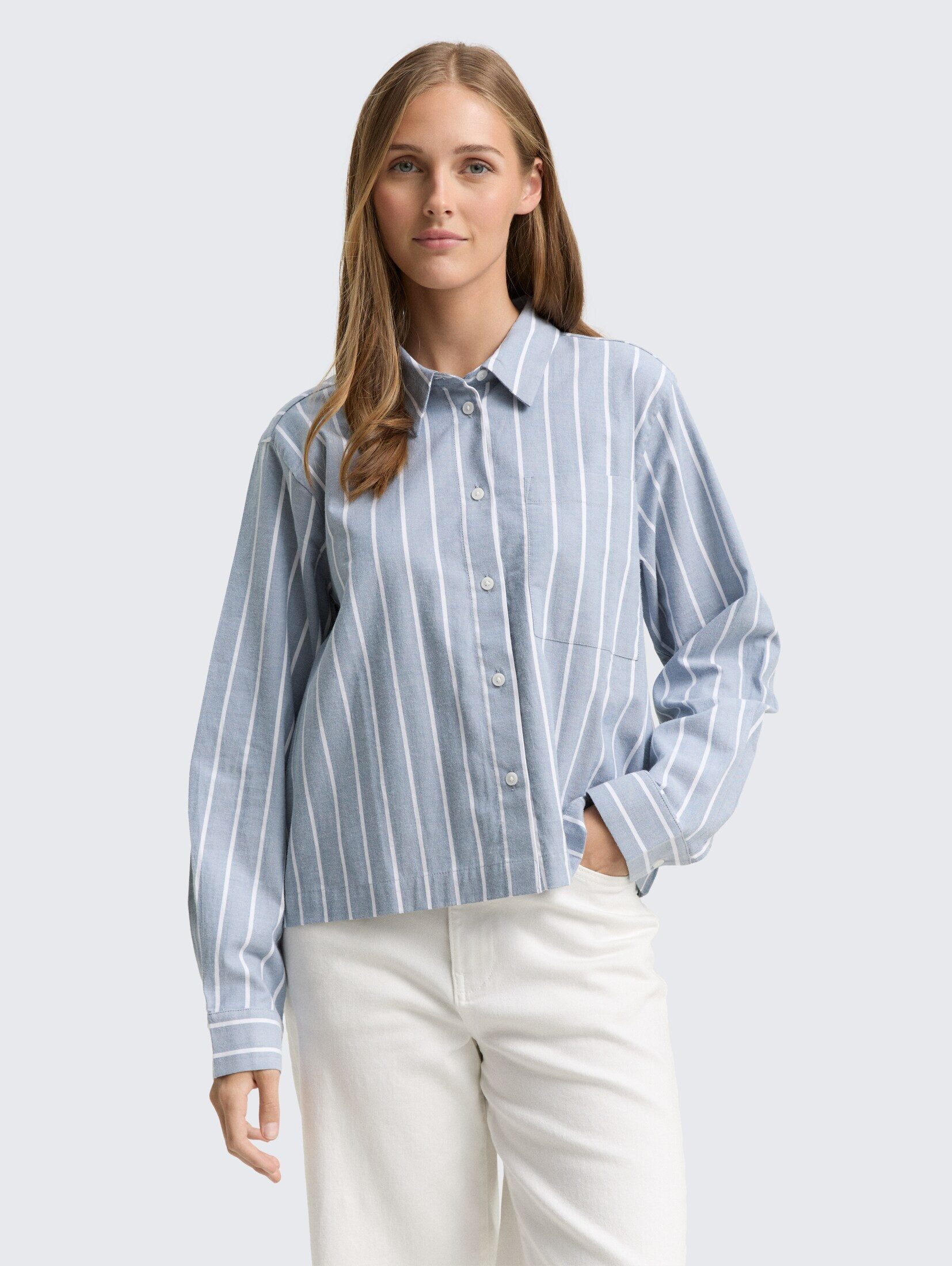 TOM TAILOR Denim Langarmbluse Blusen & Shirts Boxy Fit Hemdbluse mit Streif günstig online kaufen