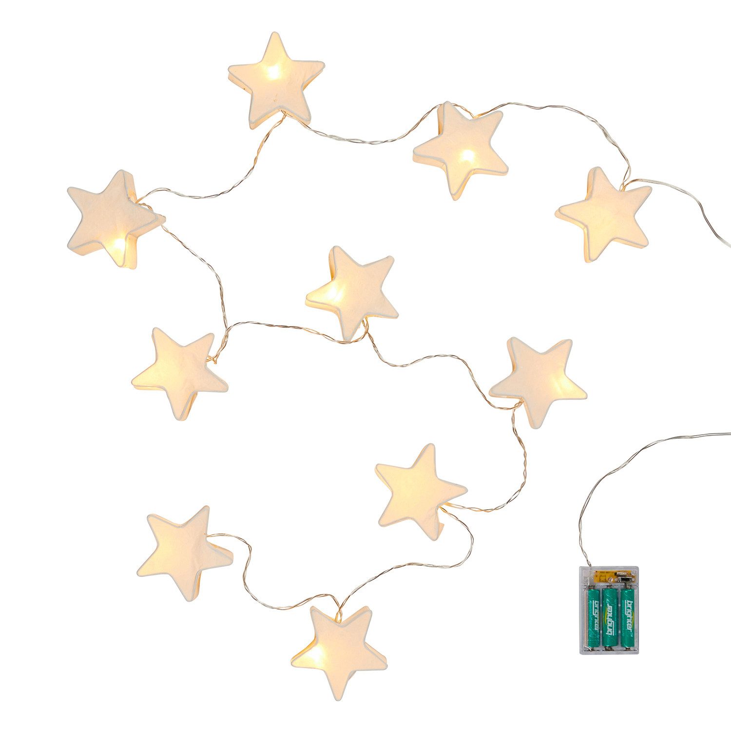 Lights4fun LED-Lichterkette 10er LED Papier Stern Lichterkette Batterie
