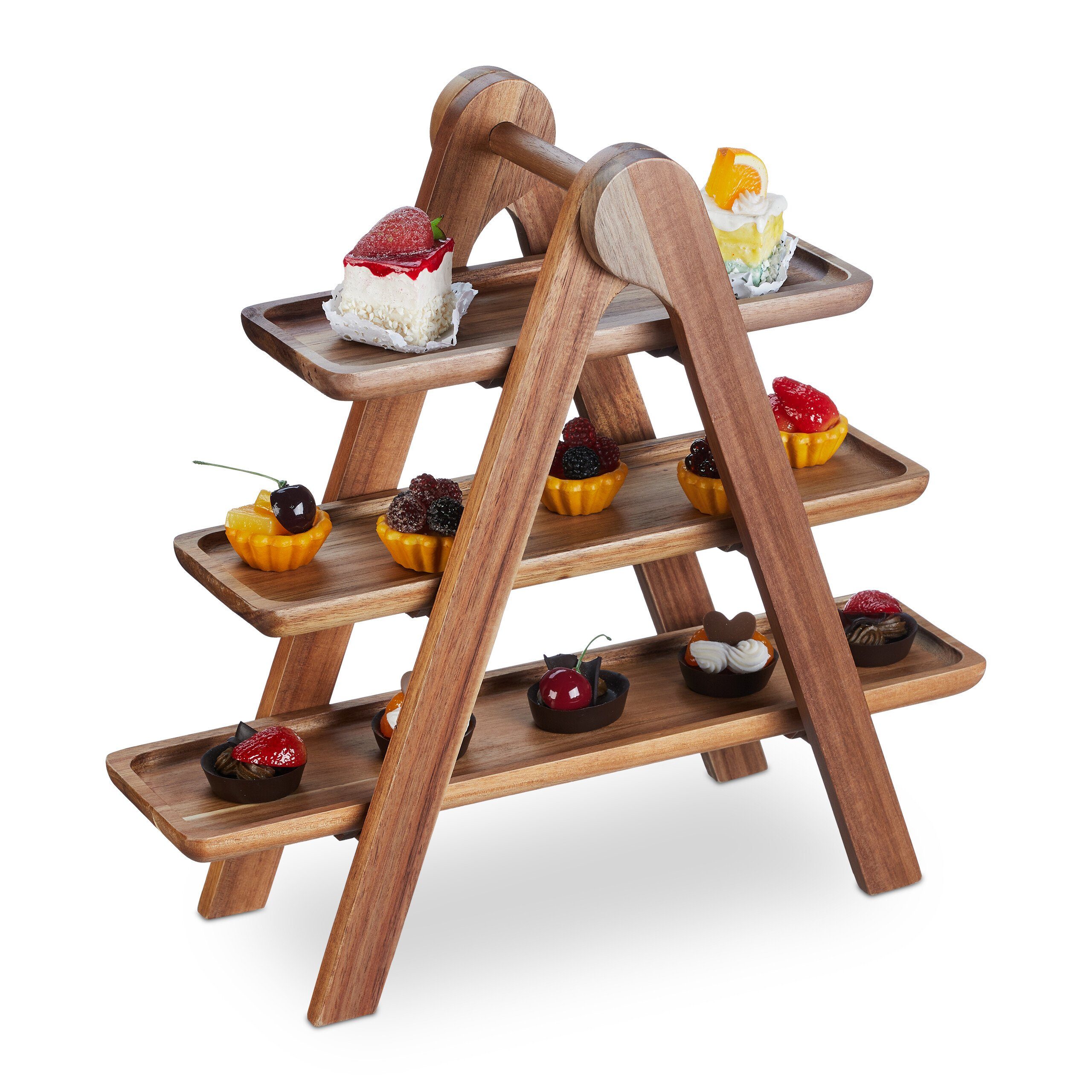 relaxdays Servierplatte 3-stöckige Etagere Holz, Holz, (3-tlg)