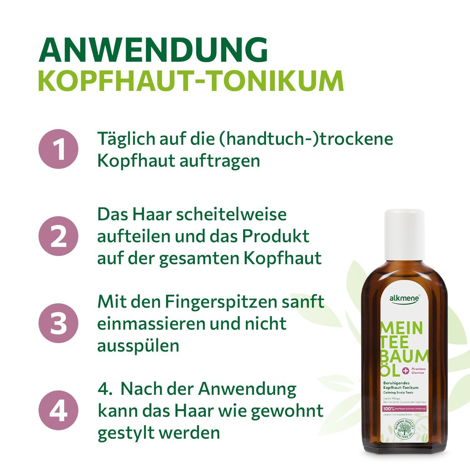 Linderung 2x Teebaumöl Tonikum Juckreiz alkmene 100% 2-tlg. bestätigt vegan, Haarwasser Kopfhaut