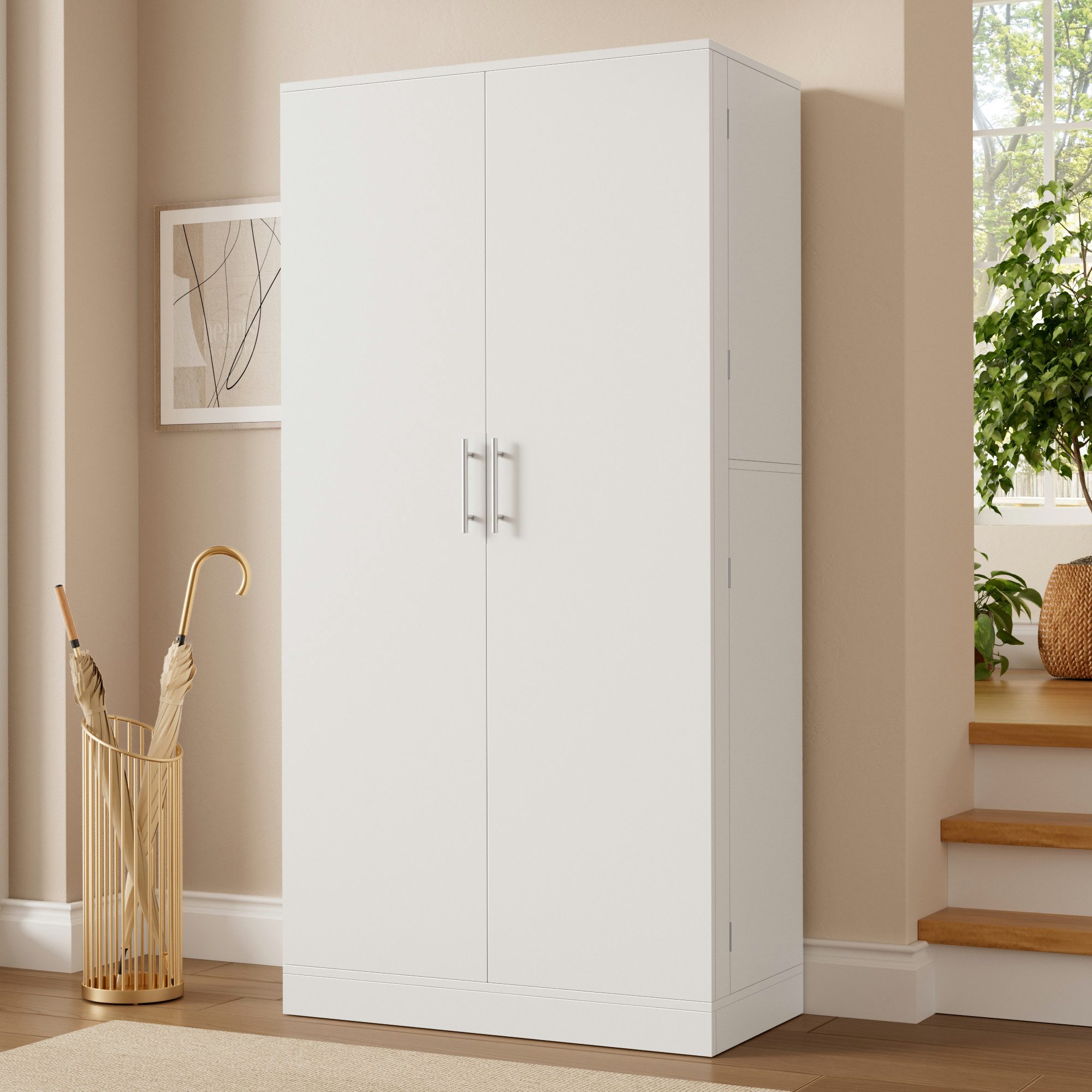 i@home Schuhschrank mit Türen und Ablagefächern (hoher moderner Flurschrank, 80x40x160 cm) Großer Schuhschrank mit viel Stauraum für Diele & Flur Weiß – Bild 5 von 5