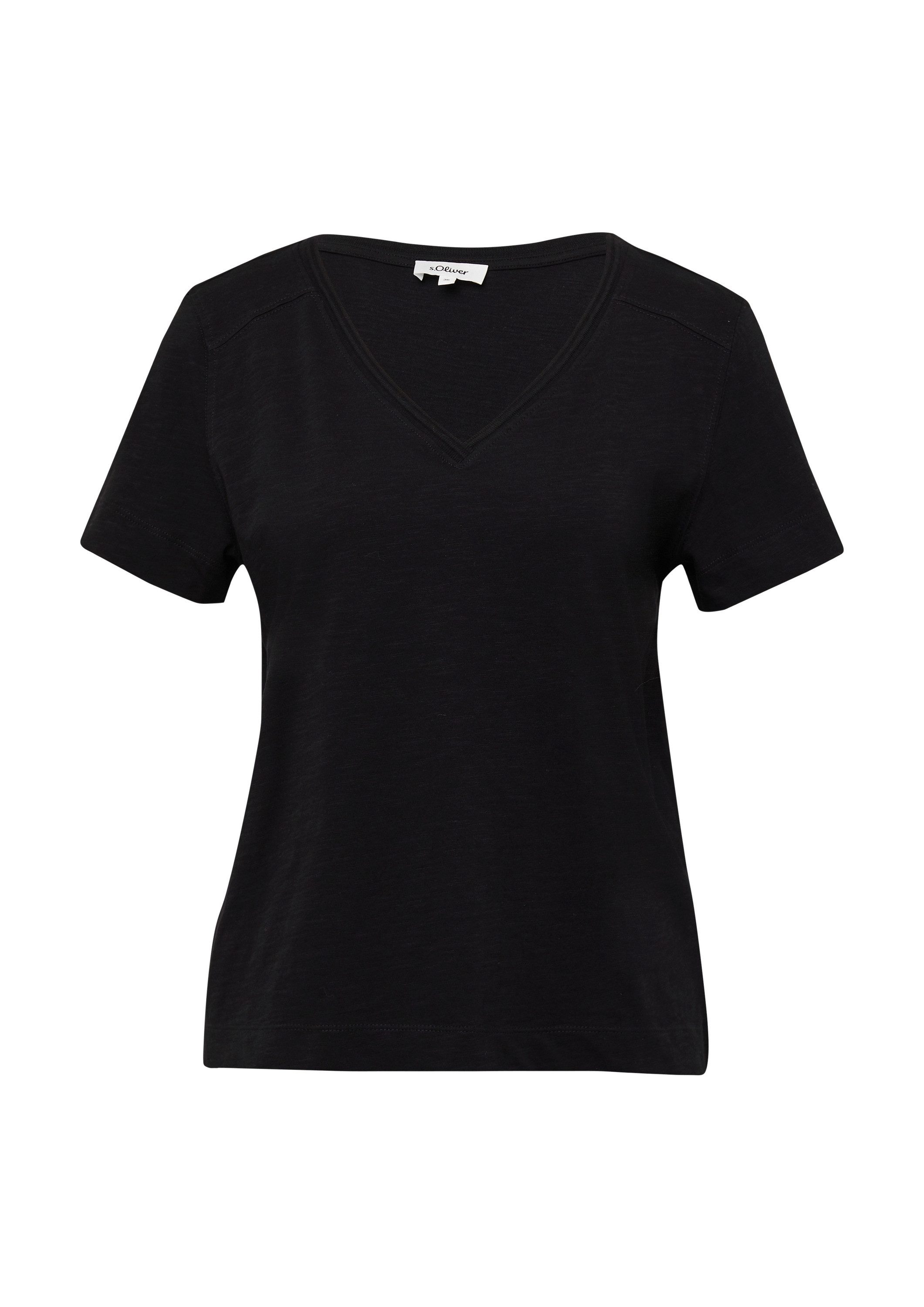 s.Oliver Kurzarmshirt T-Shirt T-Shirt aus Flammgarn mit V-Ausschnitt günstig online kaufen