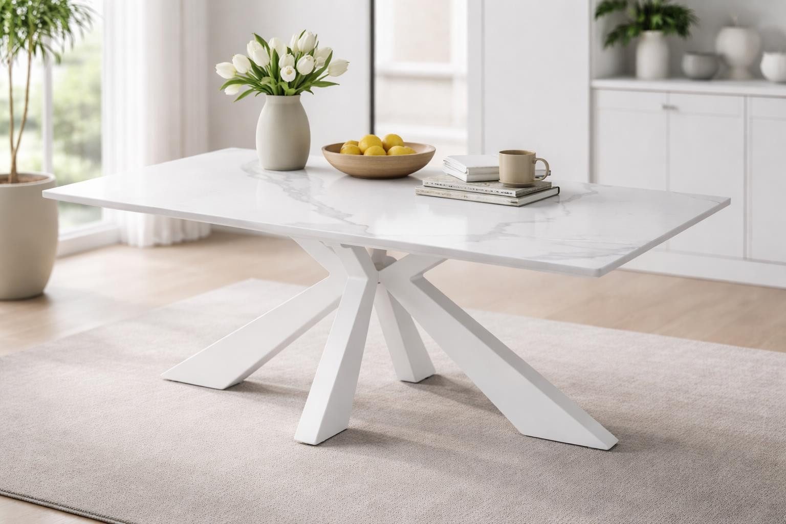 möbelando Couchtisch Noah, in weiß, Keramik, Metall - 110x40x70cm (BxHxT)