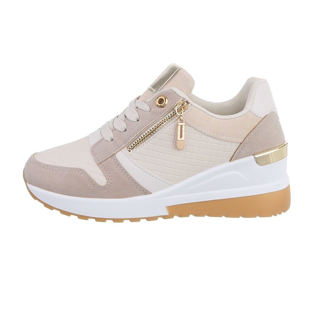 Ital-Design Damen Low-Top Freizeit Sneaker Keilabsatz/Wedge Sneakers Low in Beige