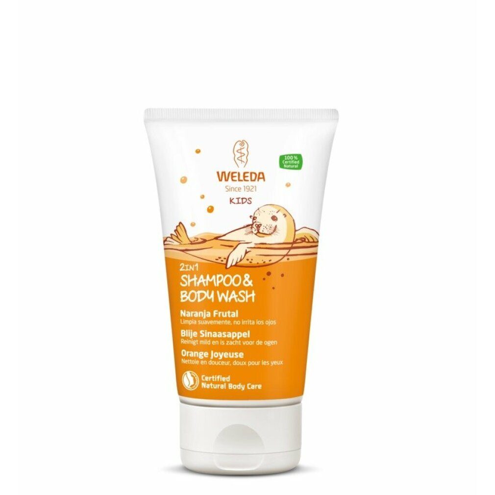 WELEDA Haarshampoo baby Kinder Duschgel & Shampoo 2in1 Fruchtige Orange, 150 ml