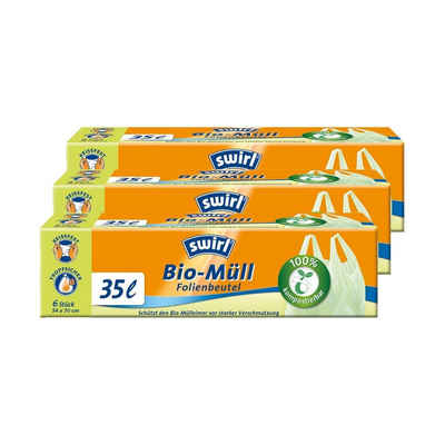 Swirl Müllbeutel Swirl Bio-Müll Folien-Beutel 35l mit Tragegriff 6stk./Rolle (3er Pack