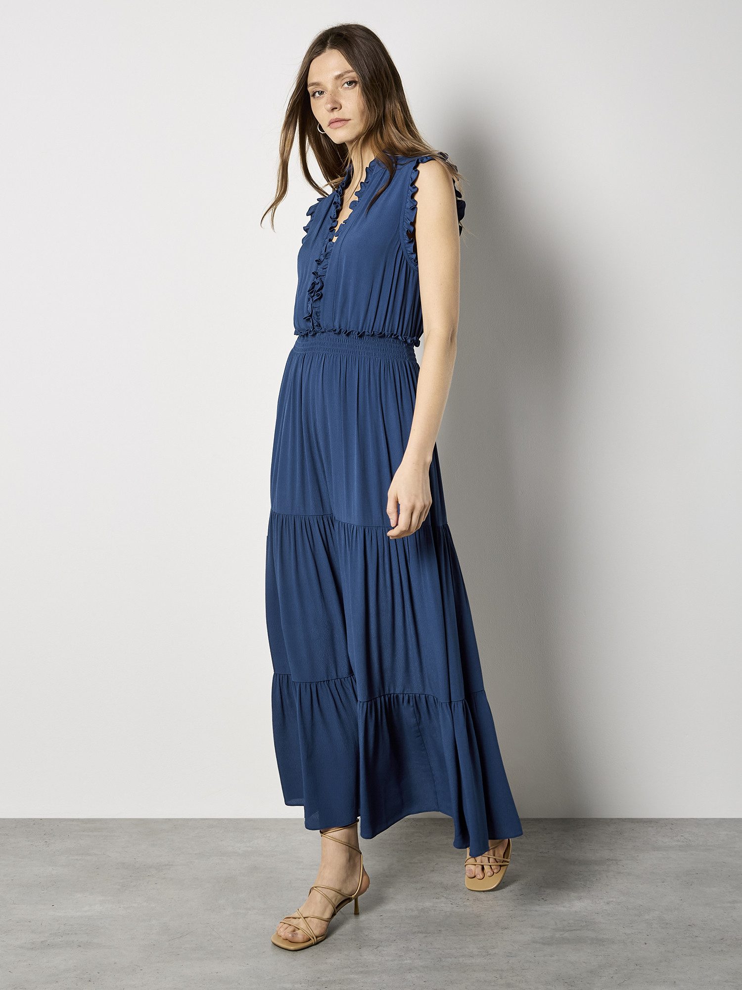 Apricot Maxikleid Maxikleid mit V-Ausschnitt mit Rüschen
