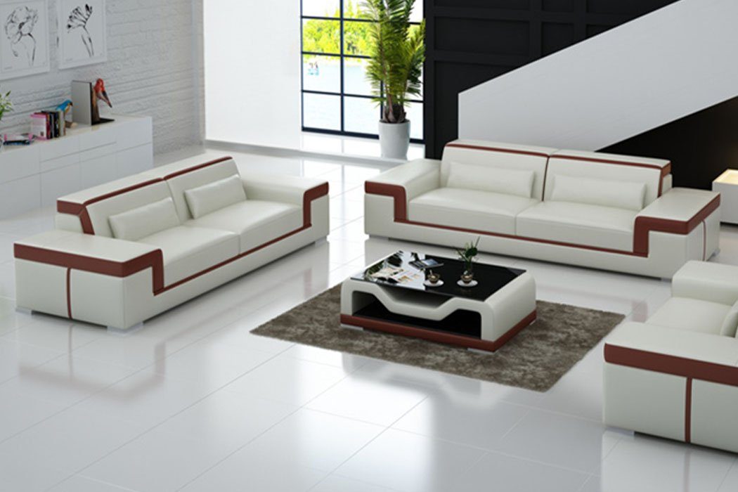 Set Sofagarnitur in Sofa Luxuriöse Wohnzimmermöbel 3+2 JVmoebel Europe Neu, Weiß Made schwarze