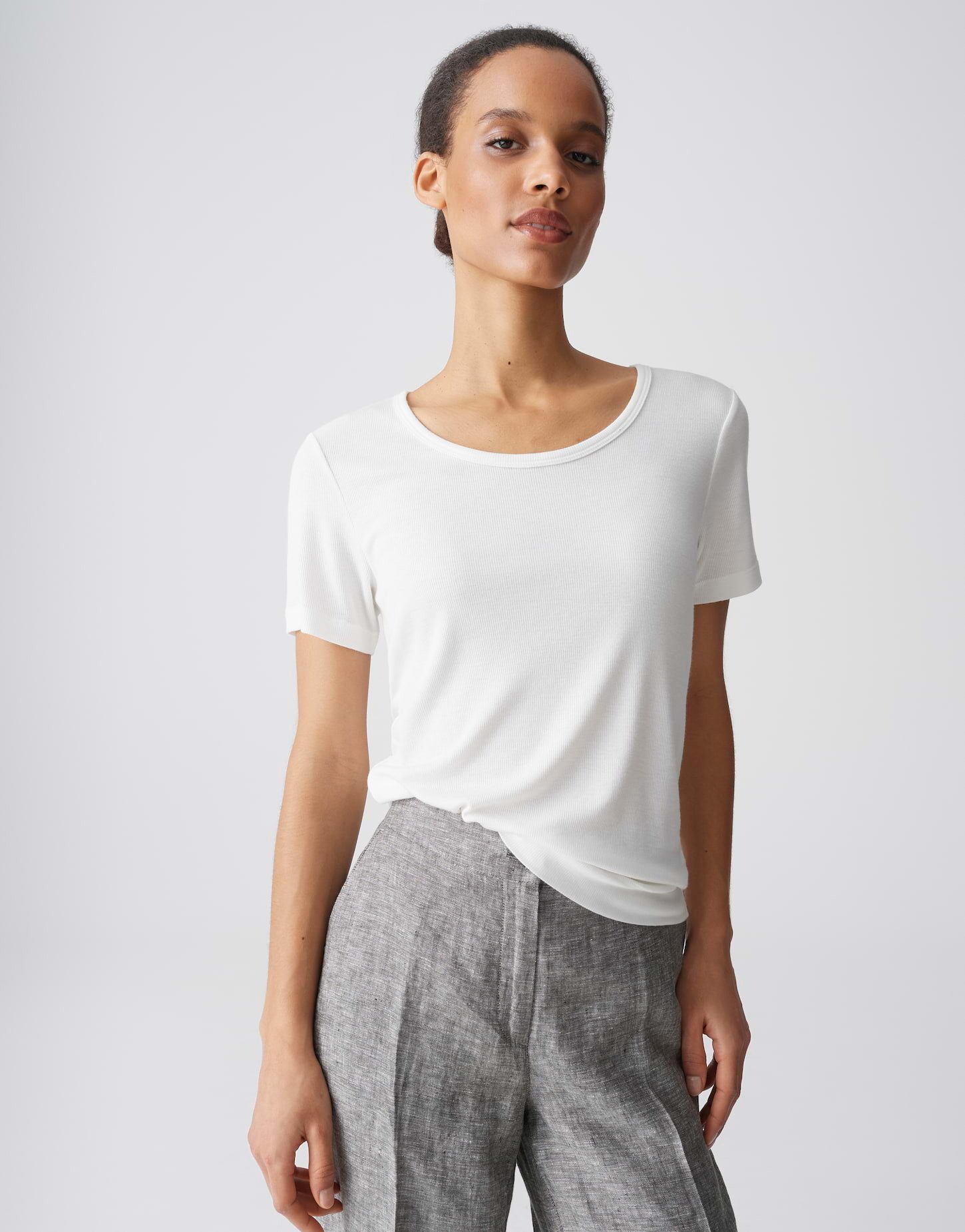 OPUS T-Shirt Safin mit Rippstruktur Feines Rippshirt Slim Fit Der überschnittene Arm sorgt für eine relaxte Silhouette