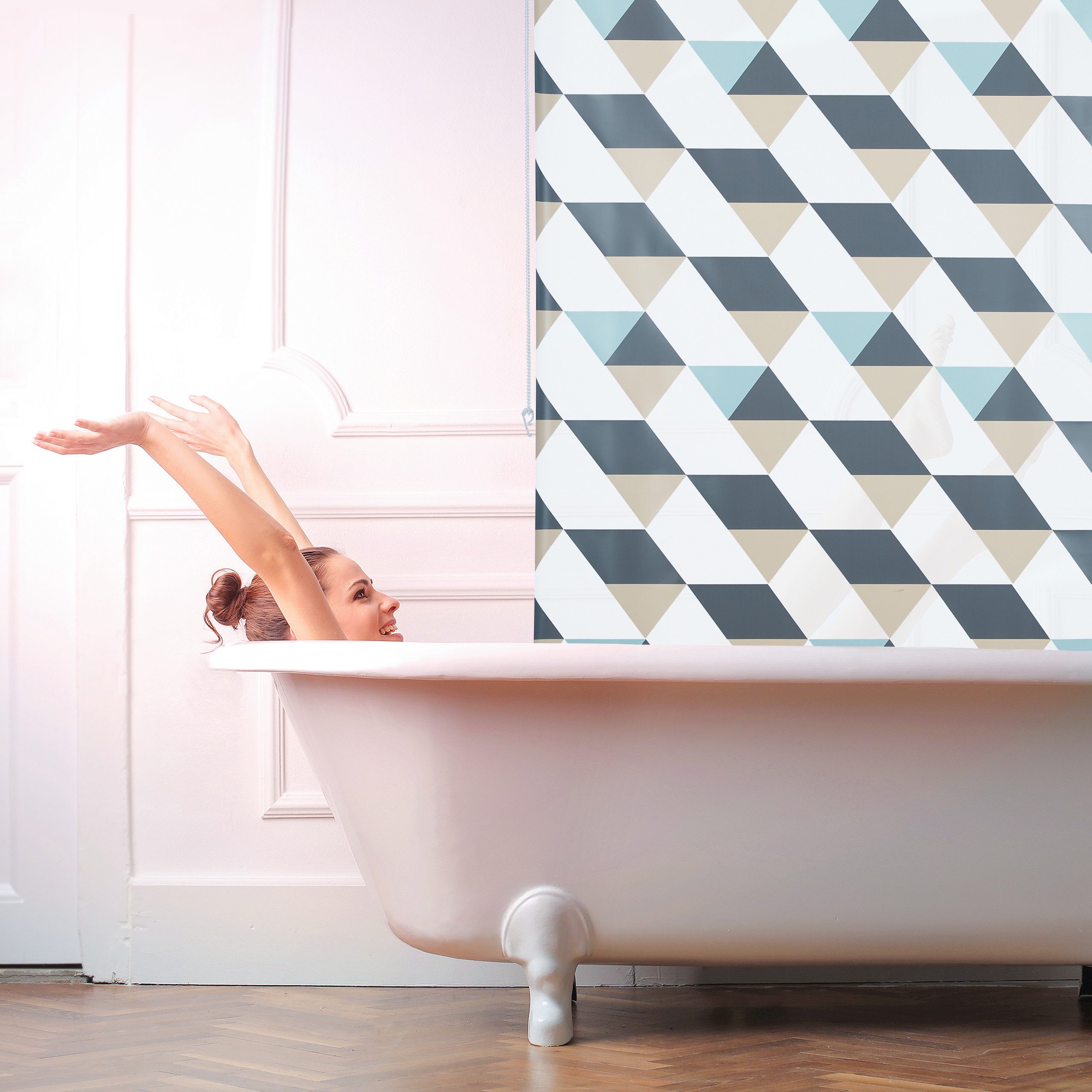 relaxdays Duschrollo mit geometrischem Design Breite 120 cm (1-tlg), 120x240cm – Bild 2 von 5