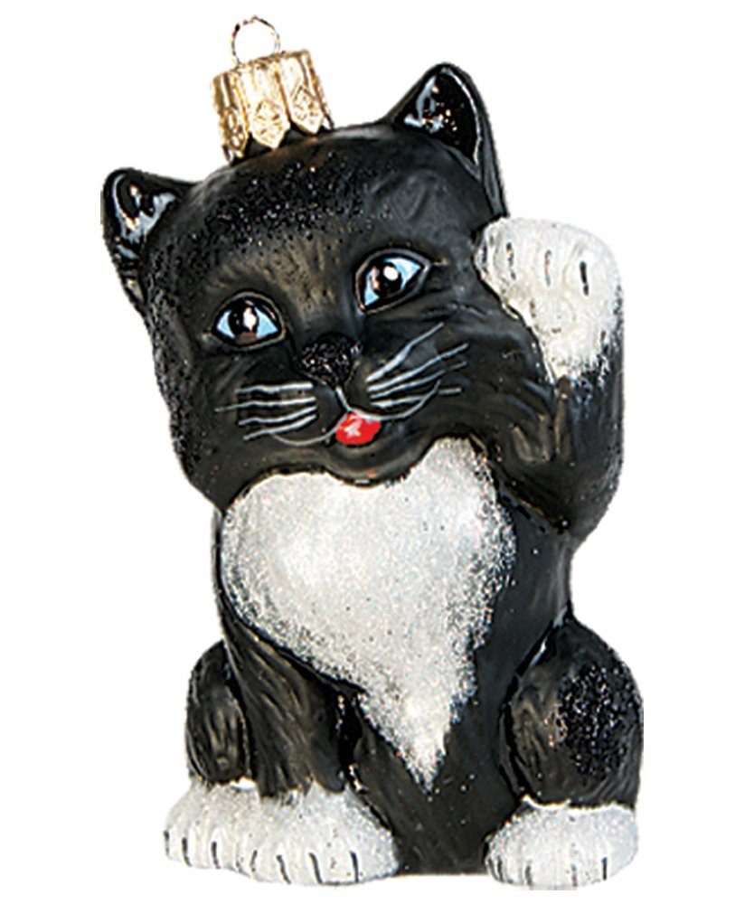 IMPULS Christbaumschmuck, Christbaumschmuck Glas winkende Katze 8cm schwarz / weiß